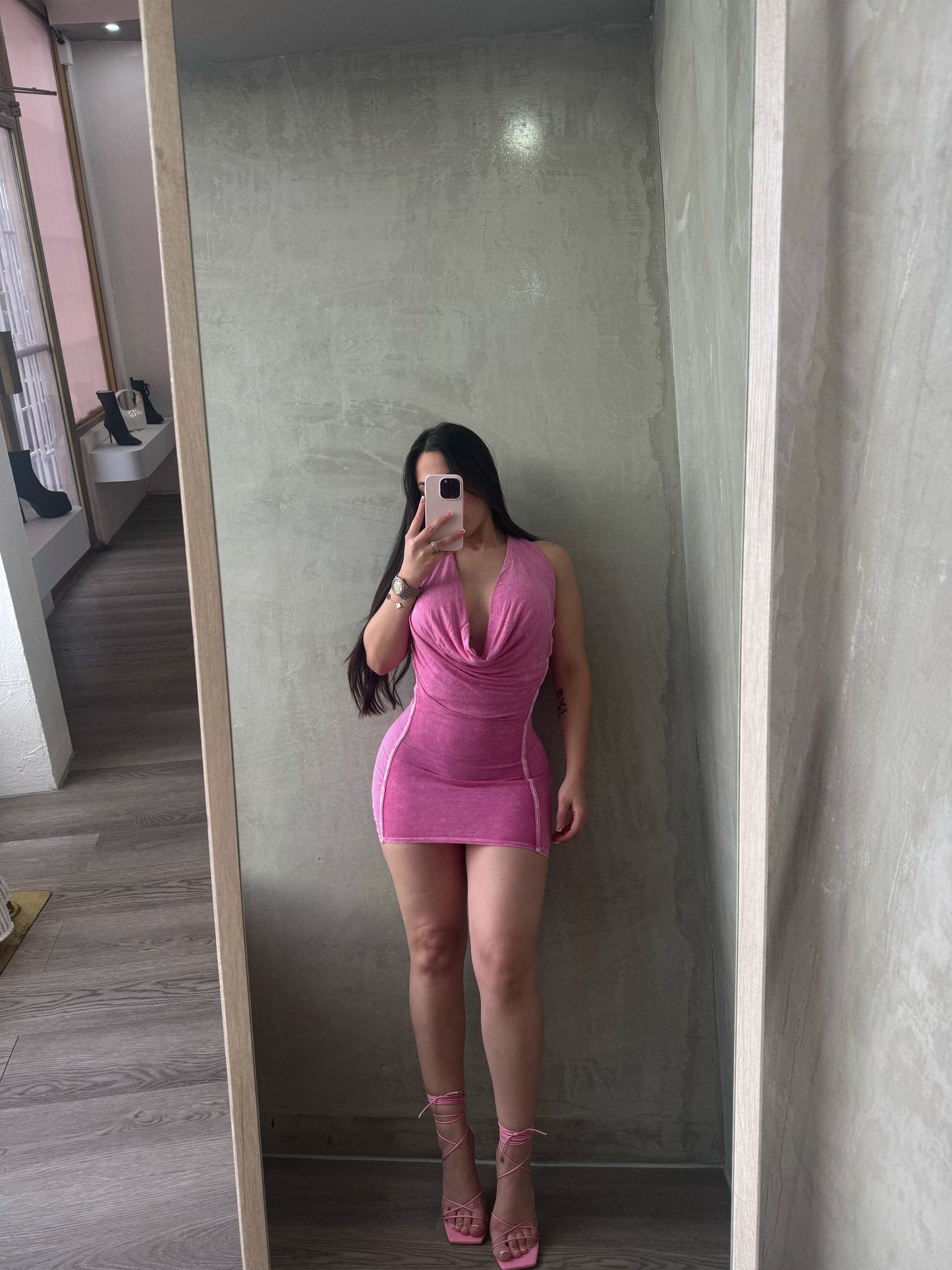 Pink Halter Mineral Wash Dress