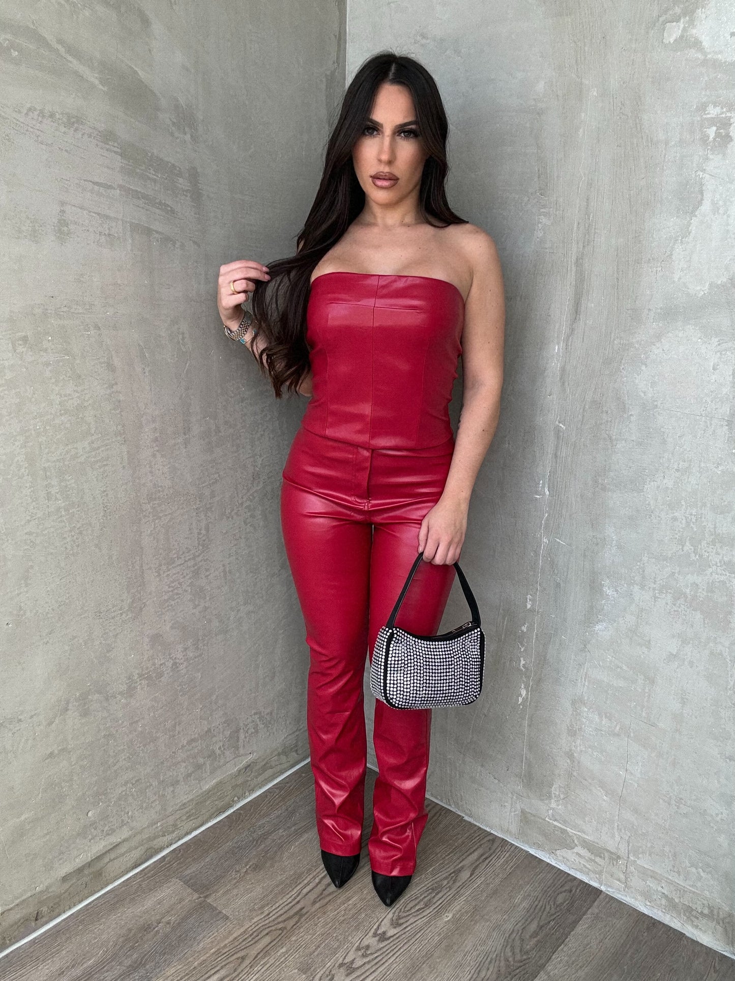 Red Leather Pants Set