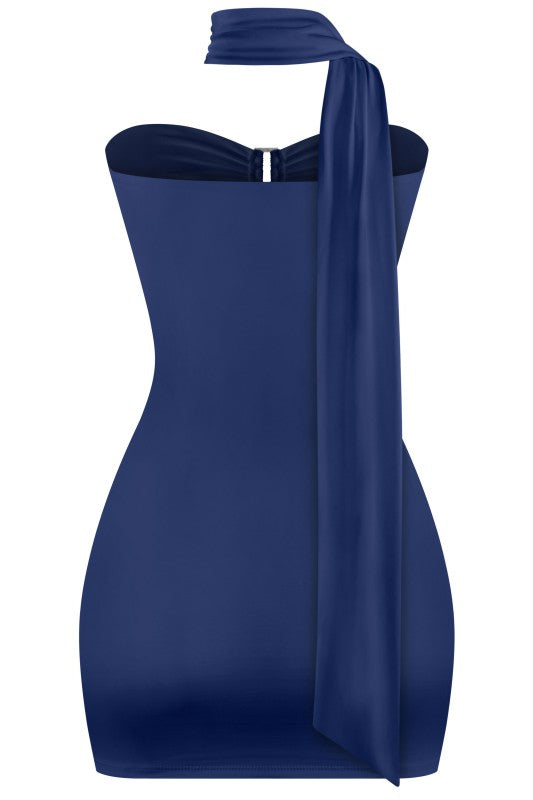 Navy Halter Strapless Dress