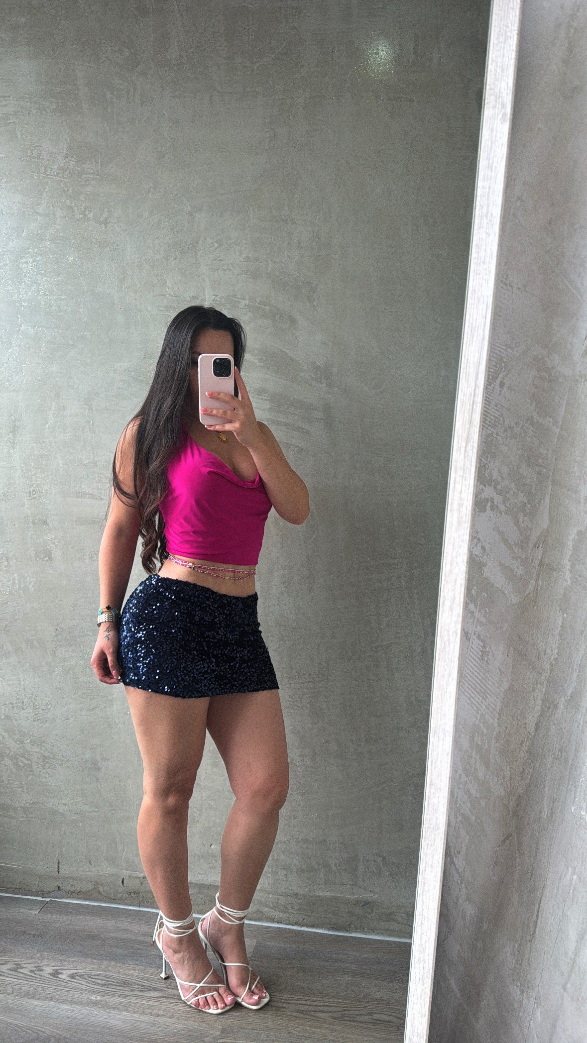 Navy Sequin Mini Skirt