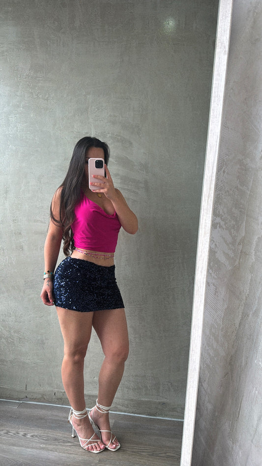 Navy Sequin Mini Skirt