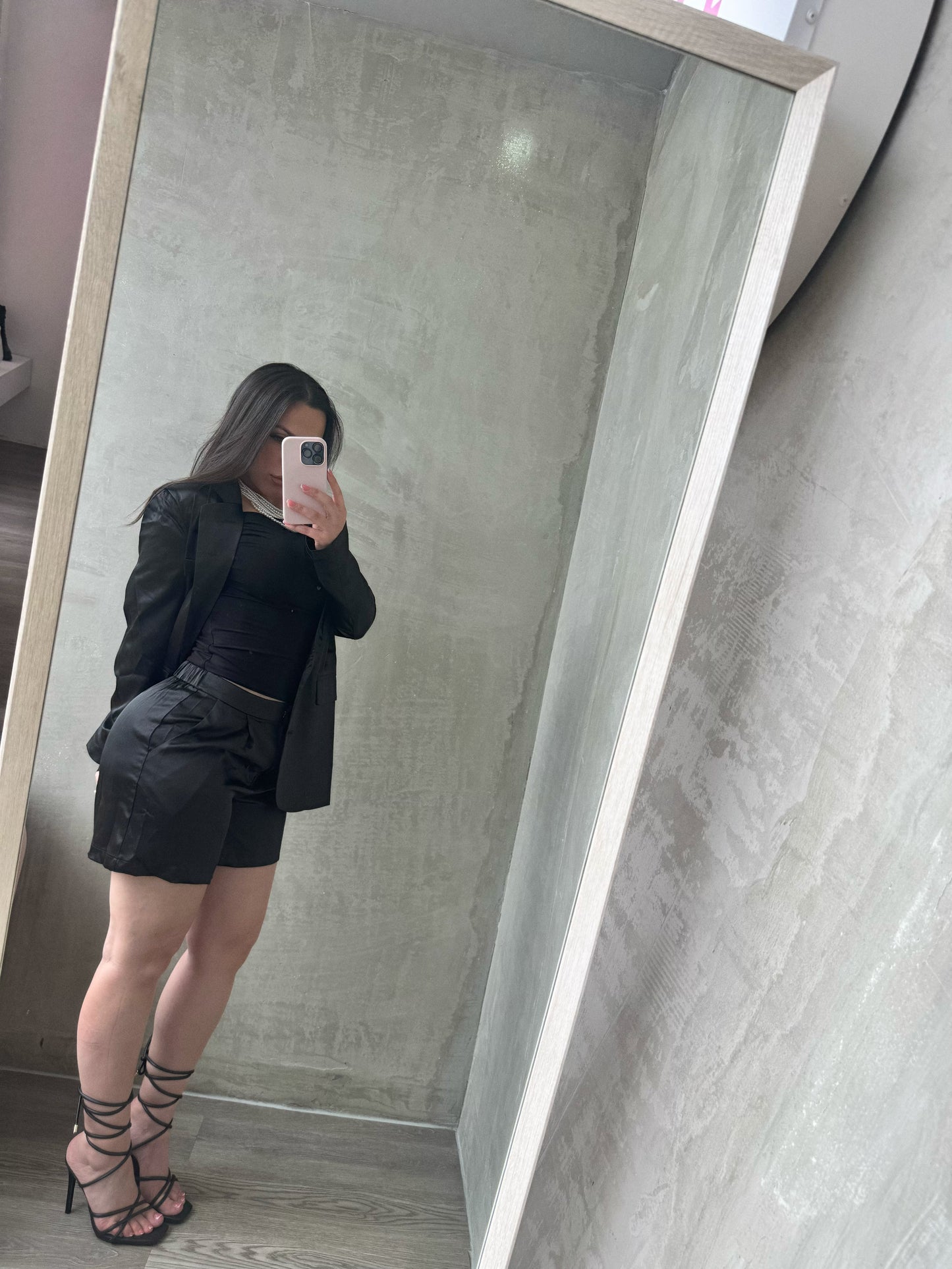 Black Satin Blazer Set