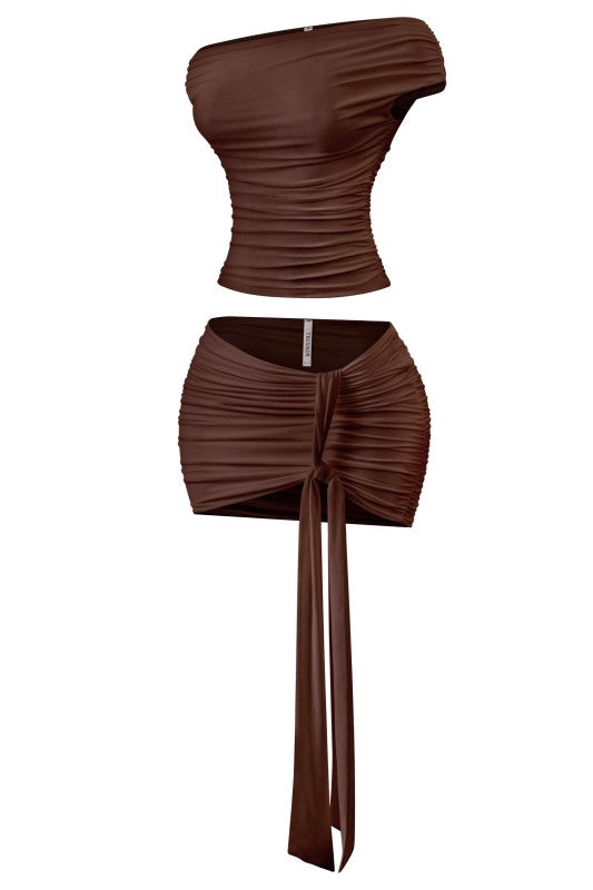 Brown Asymmetrical Skirt Set
