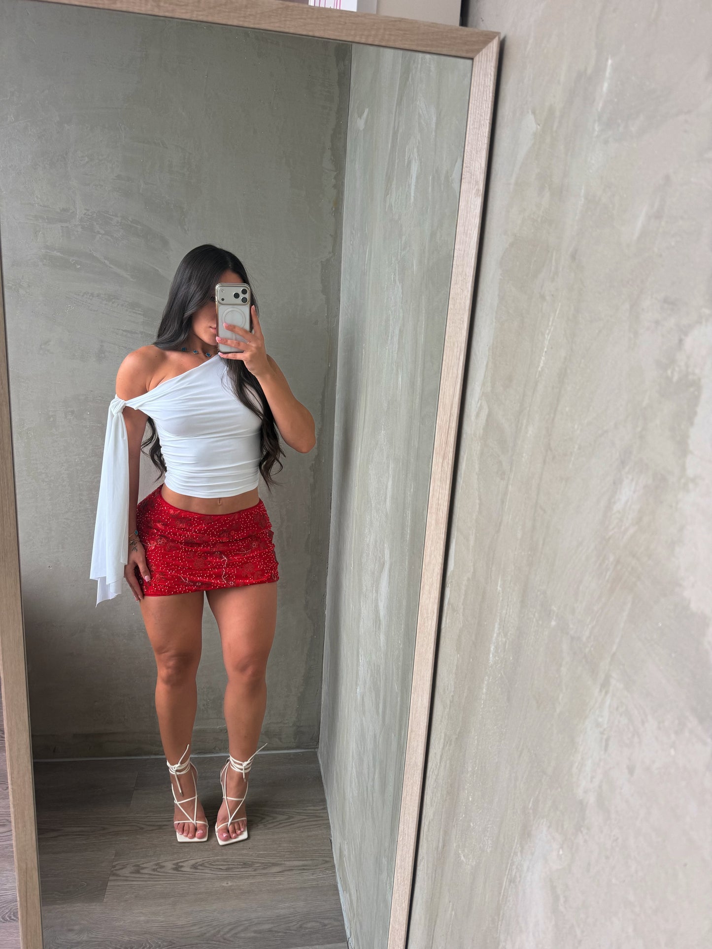 Red Embellished Skirt