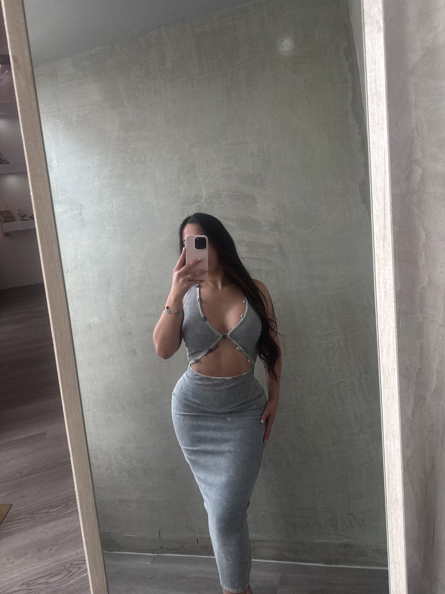 Cement Mineral Wash Midi Dress
