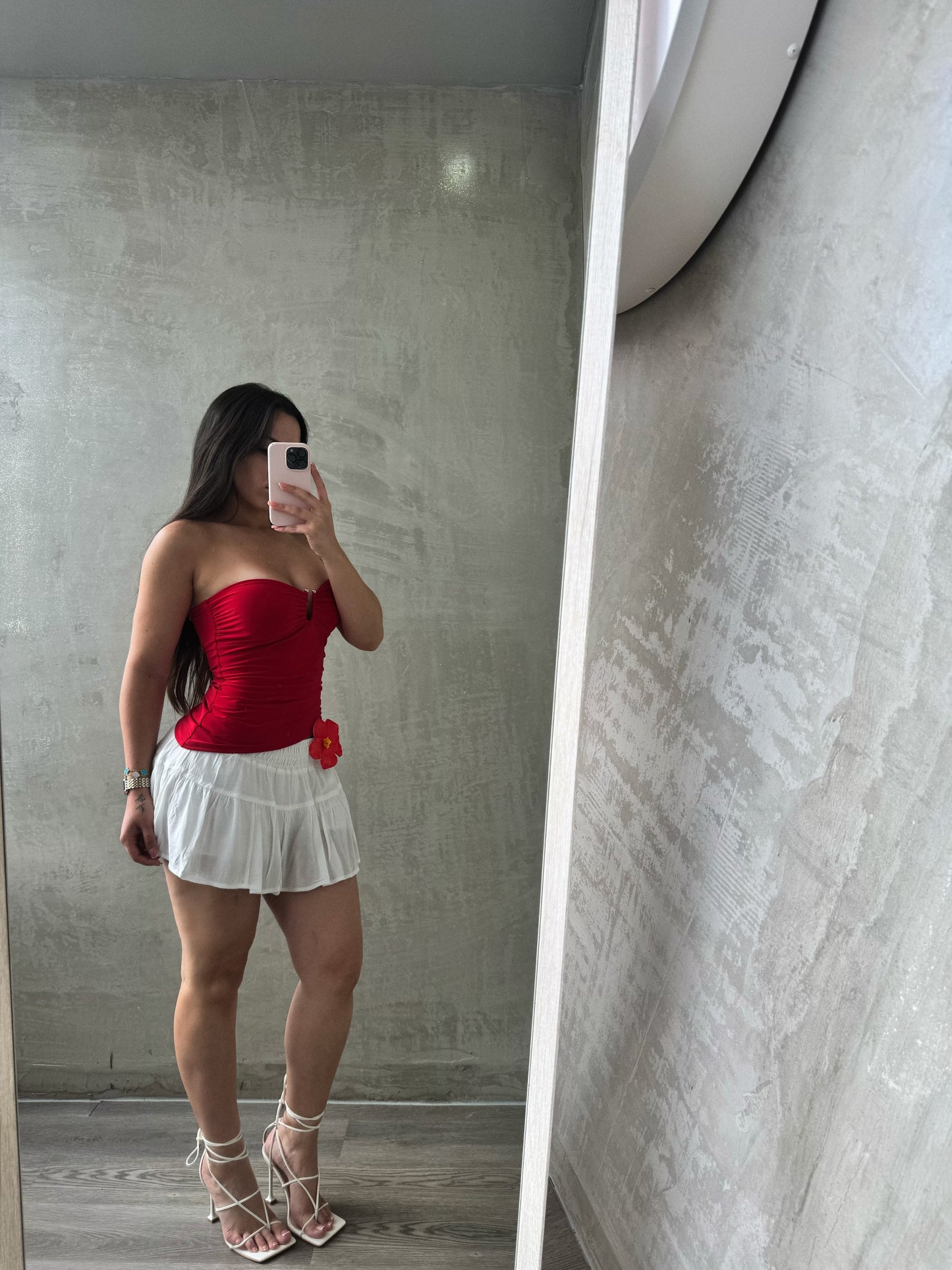Red Strapless Asymmetrical Top