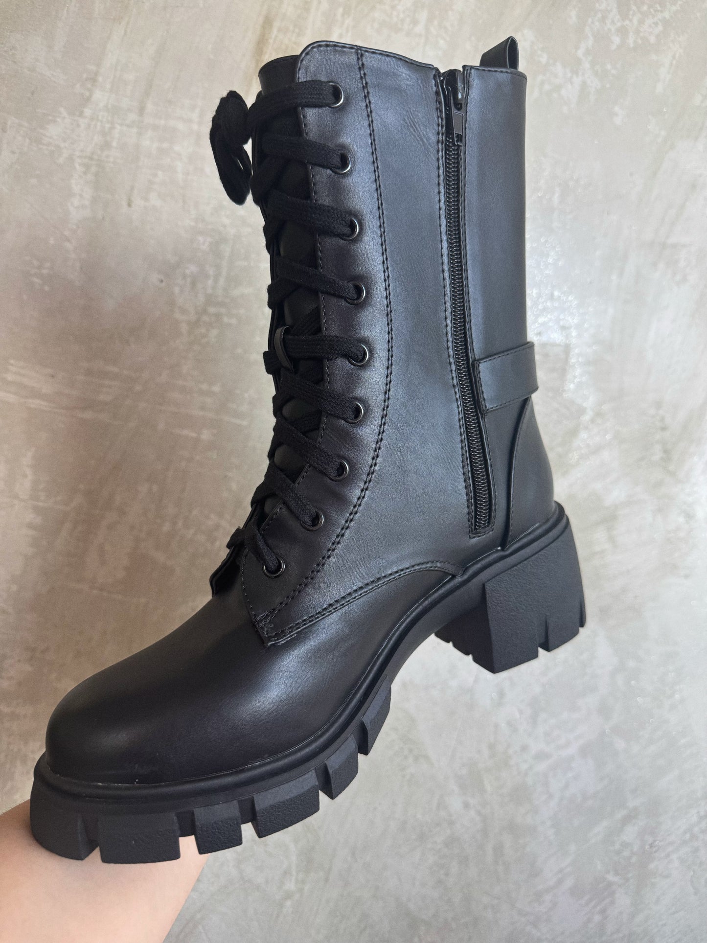 Black Leather Combat Boots