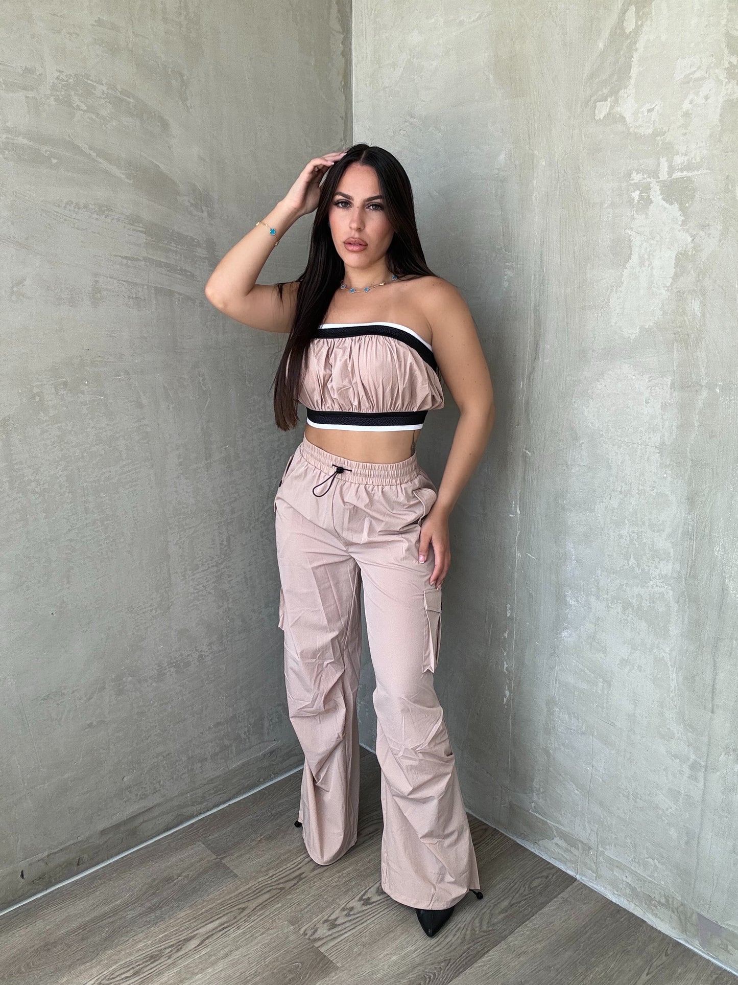 Beige Tube Top Cargo Set