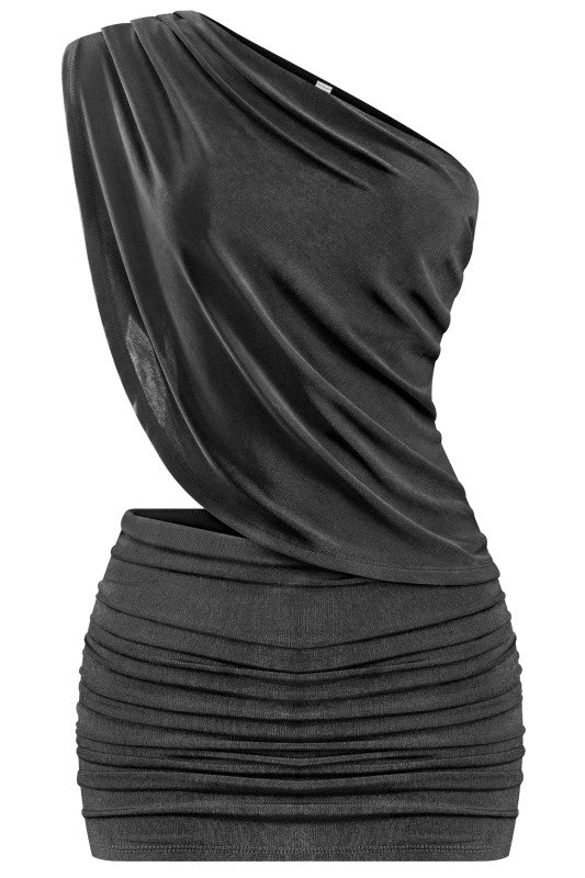 Black Asymmetrical One Shoulder Dress