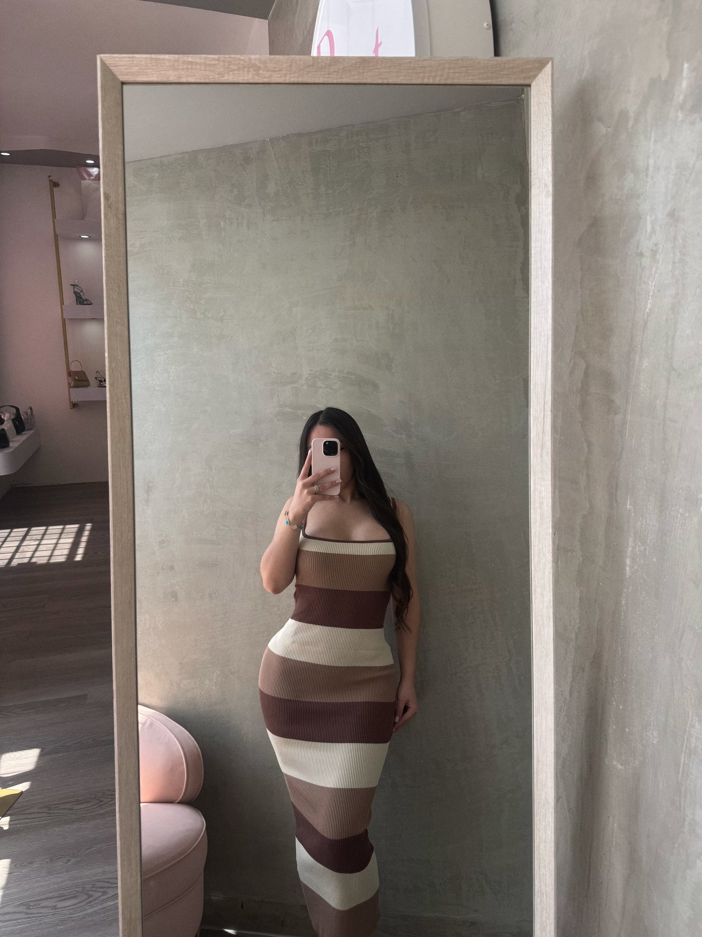 Mocha Stripes Knit Midi Dress RESTOCK