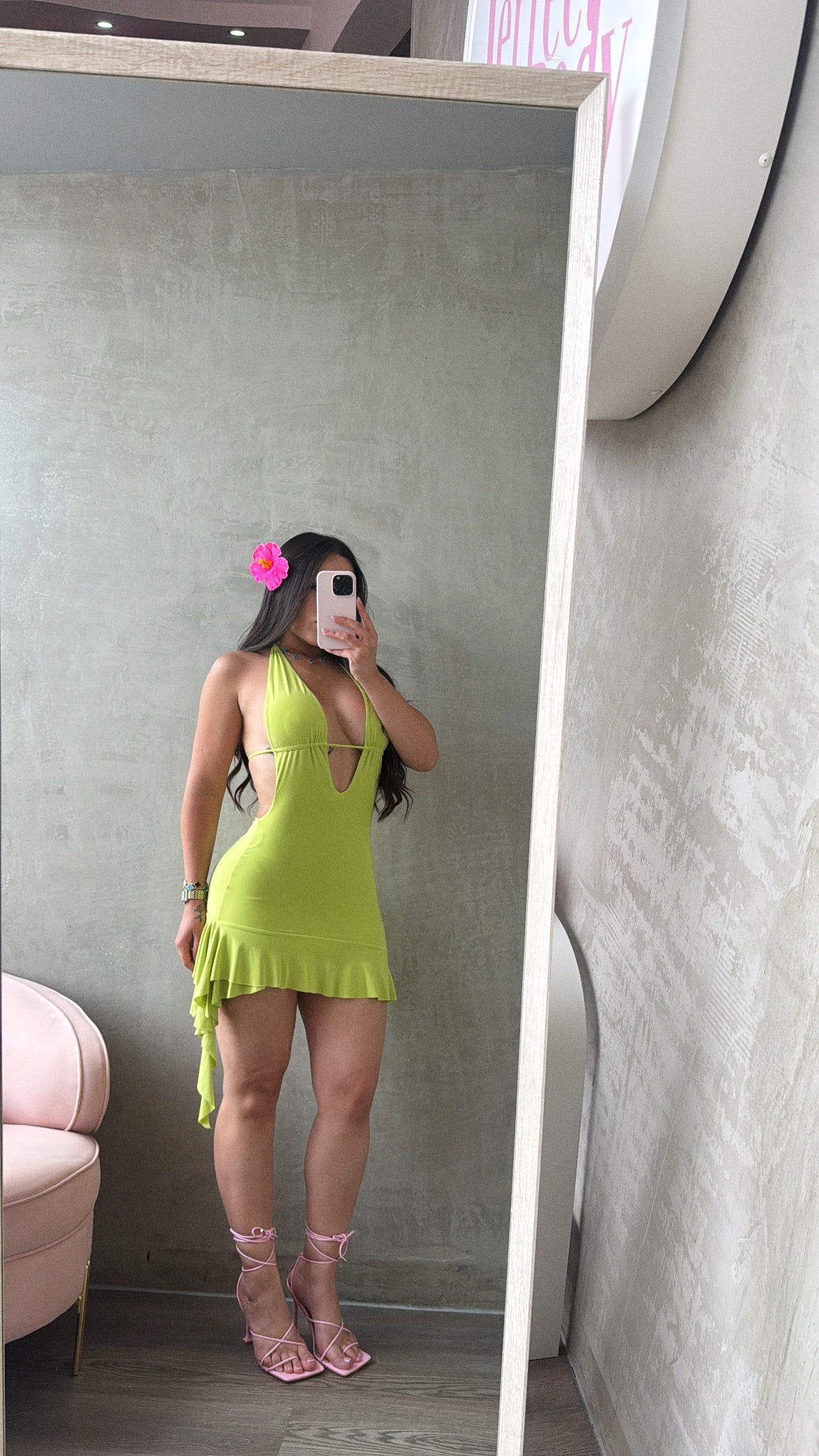 Lime Halter Ruffled Dress