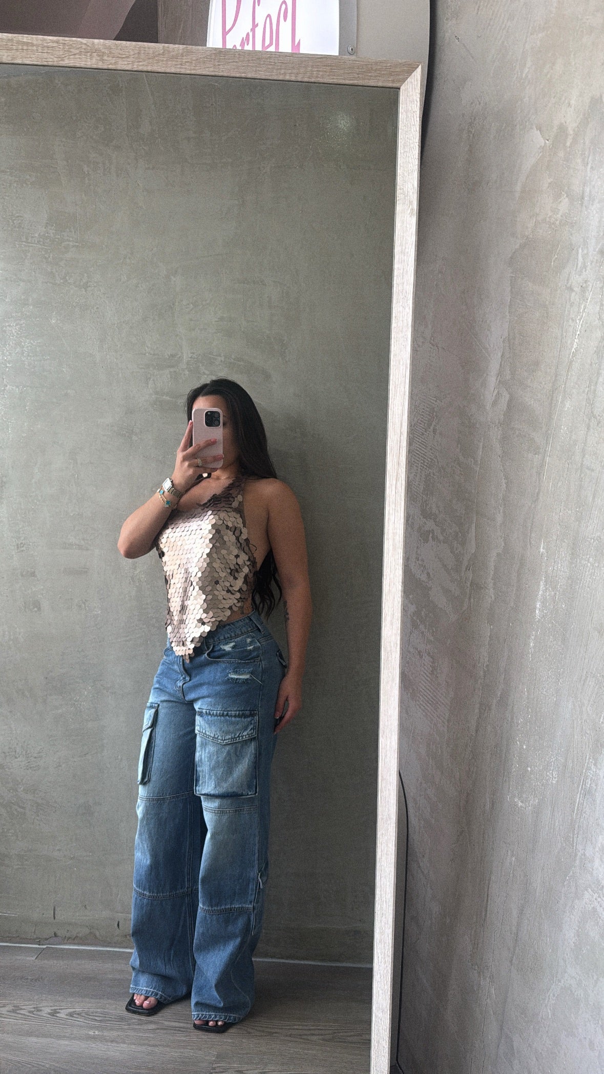 Bronze Sequin Halter Top