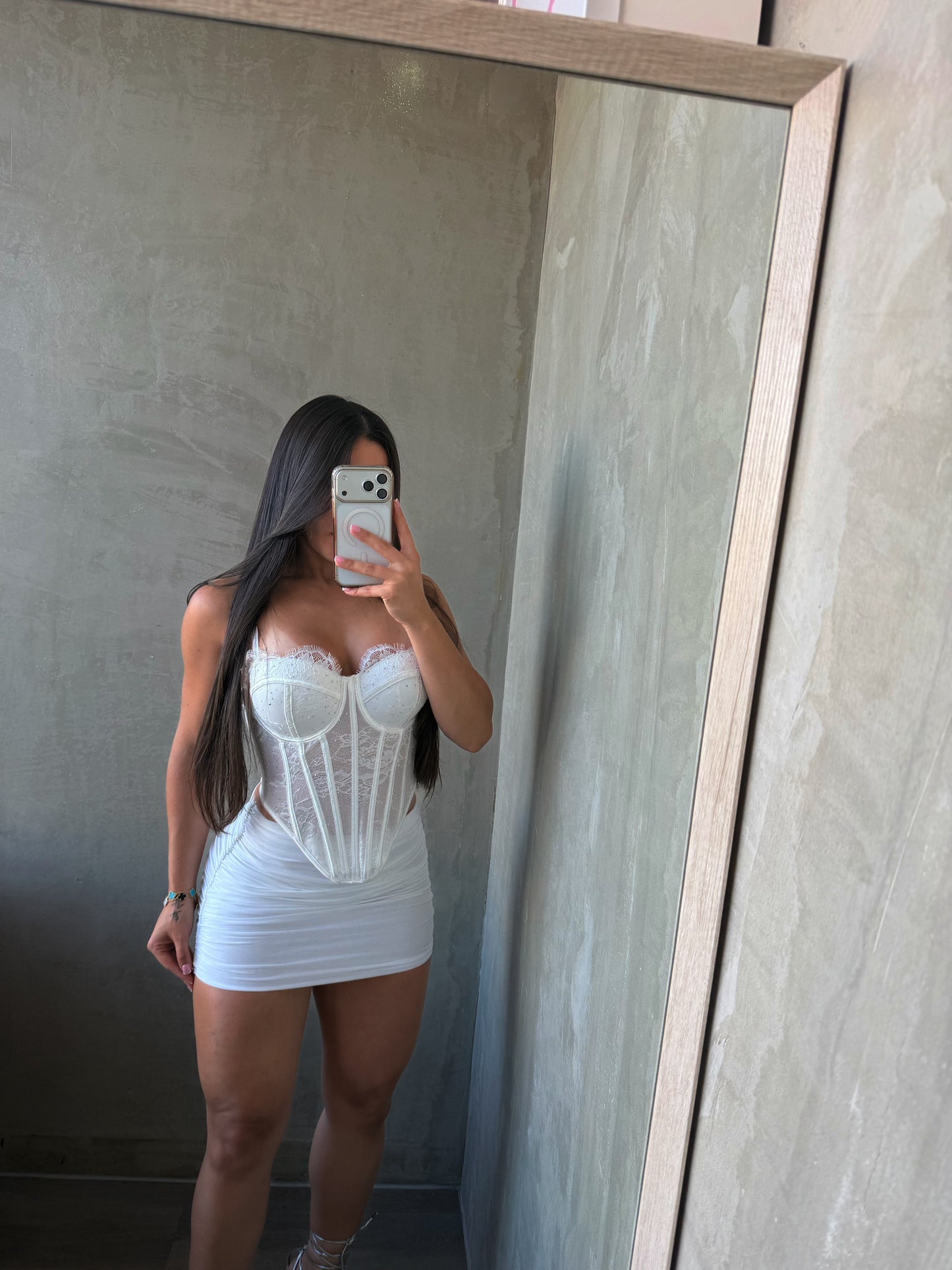 Off White Rhinestones Bustier