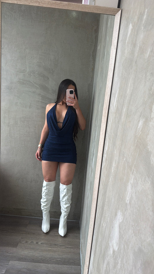 Navy Glitter Halter Dress