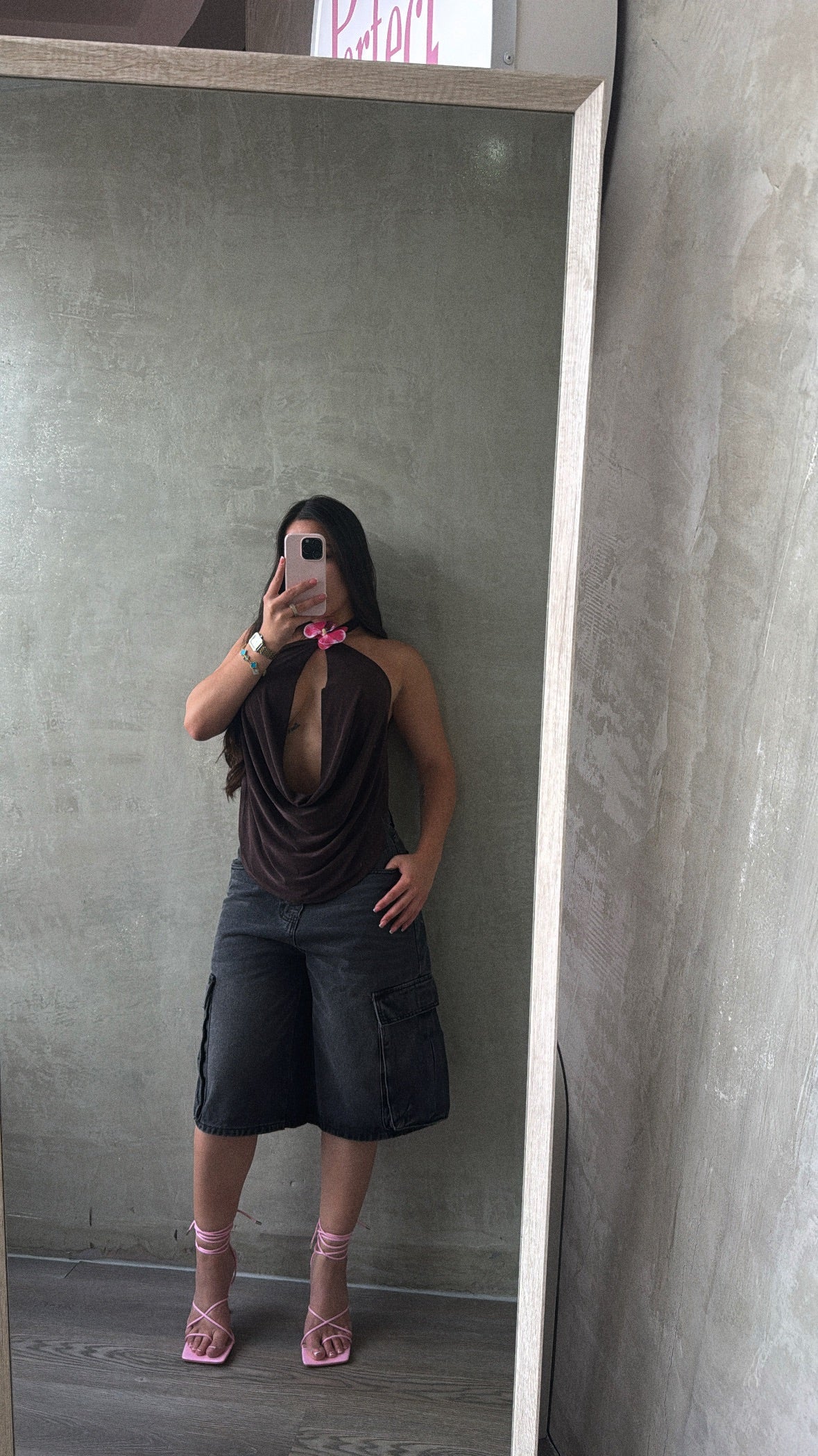 Black Denim Cargo Jorts