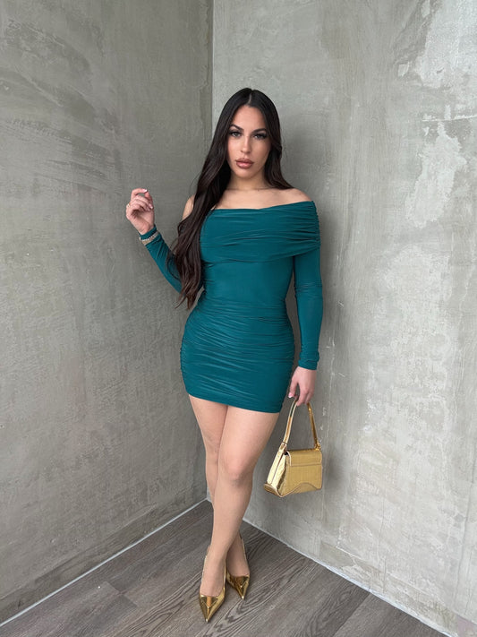 Hunter Green Off Shoulder Dress