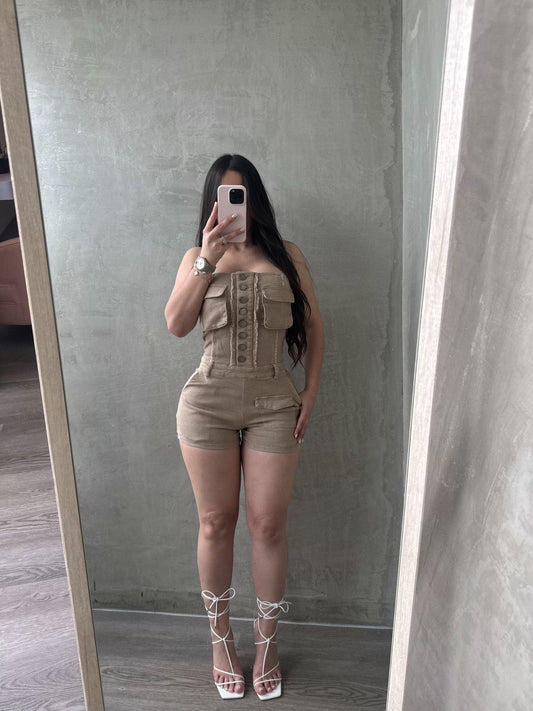 Taupe Denim Romper