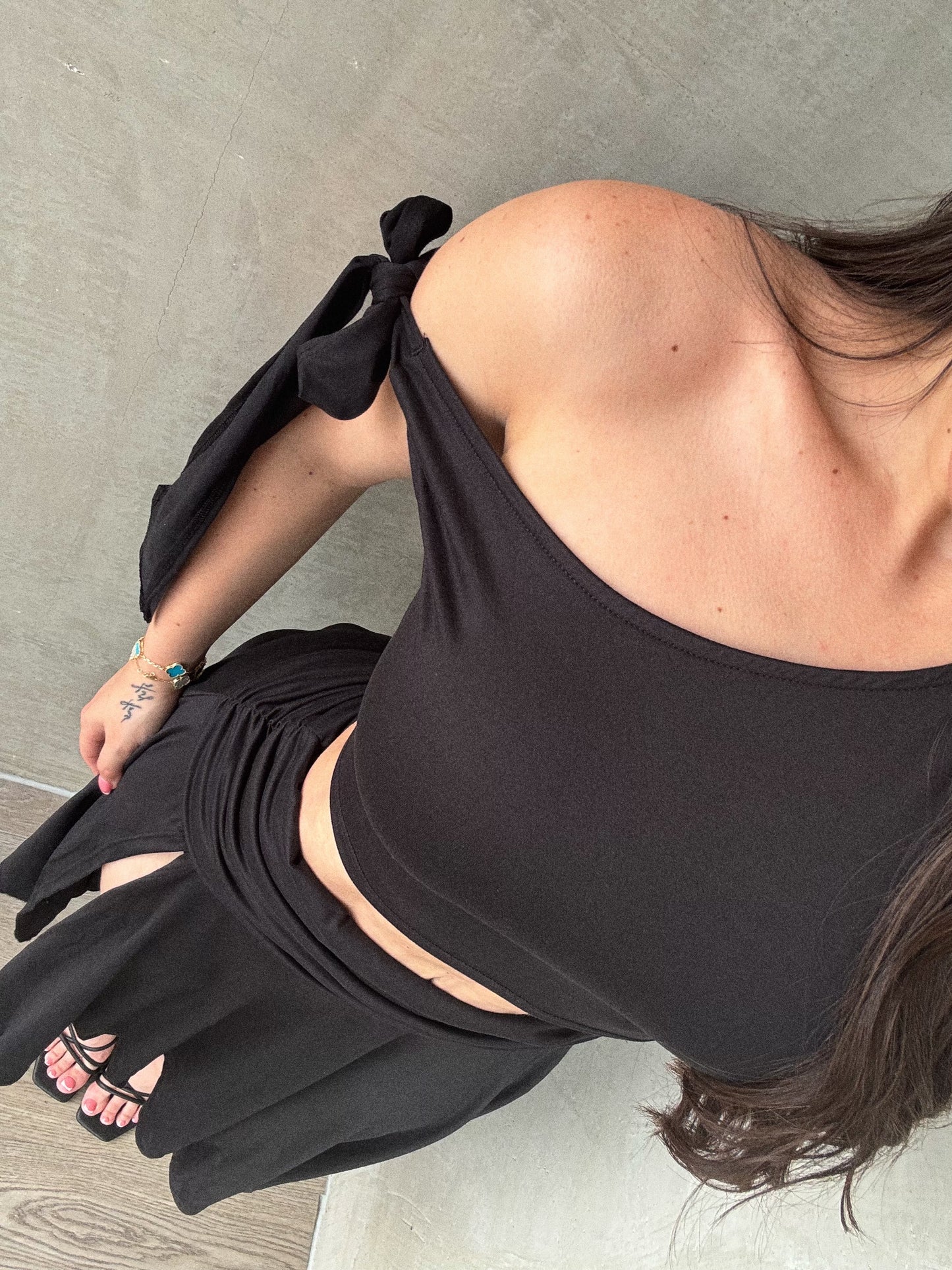 Black Asymmetrical Skirt & Top Set