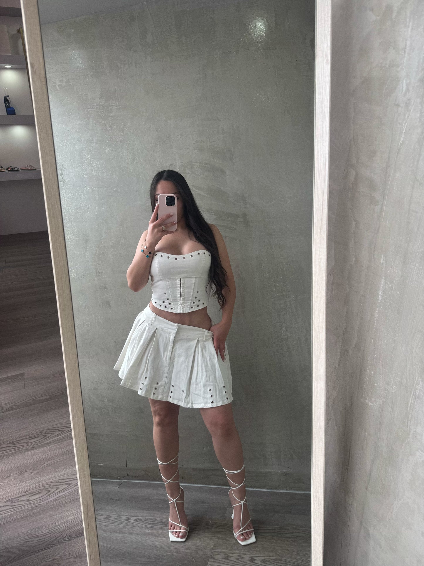 White Denim Skirt Set