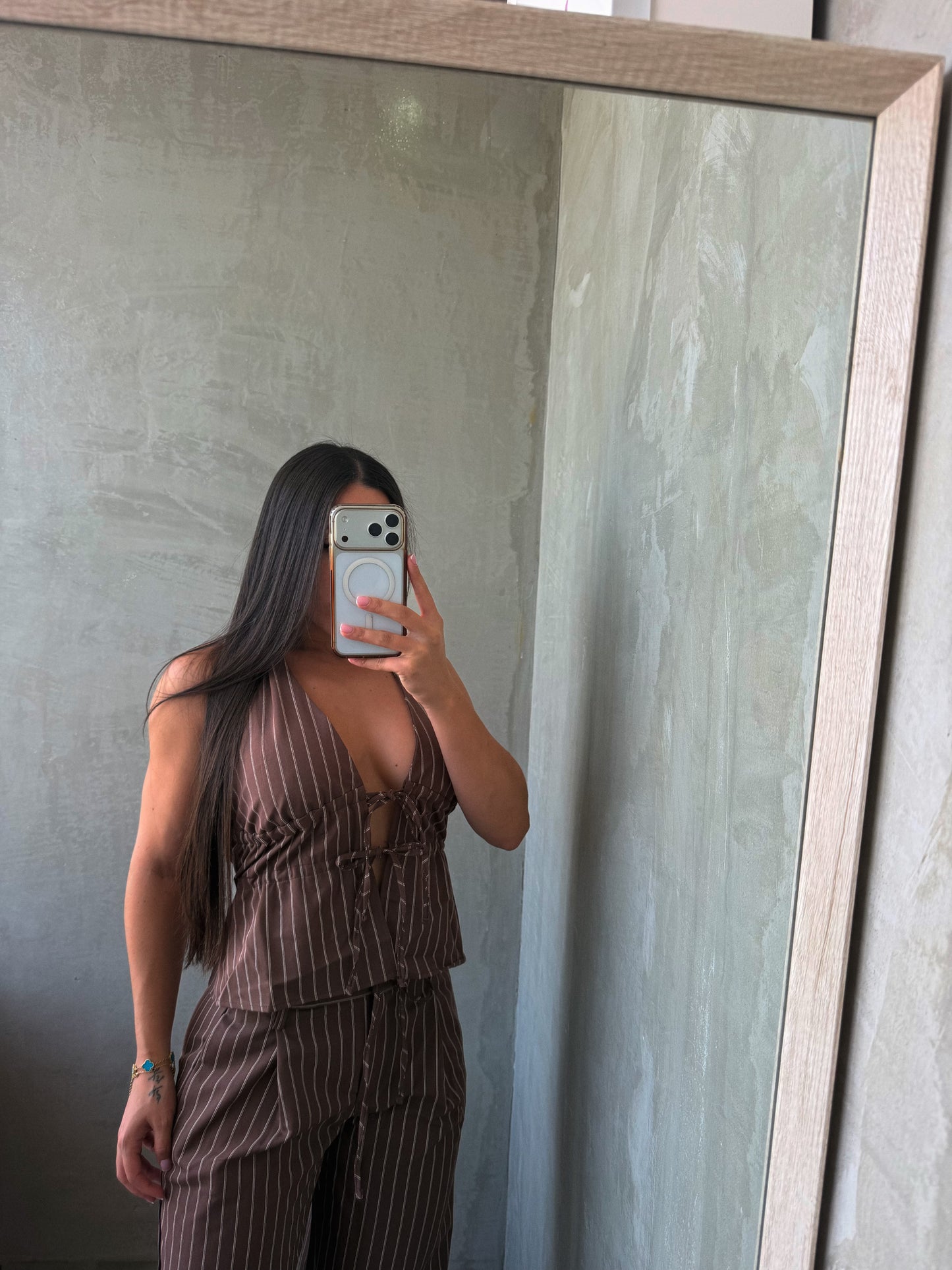 Mocha Stripes Pants Set