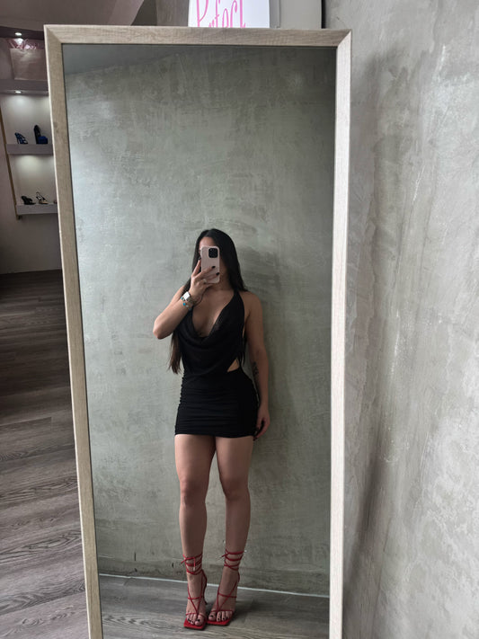 Black Mesh Halter Dress
