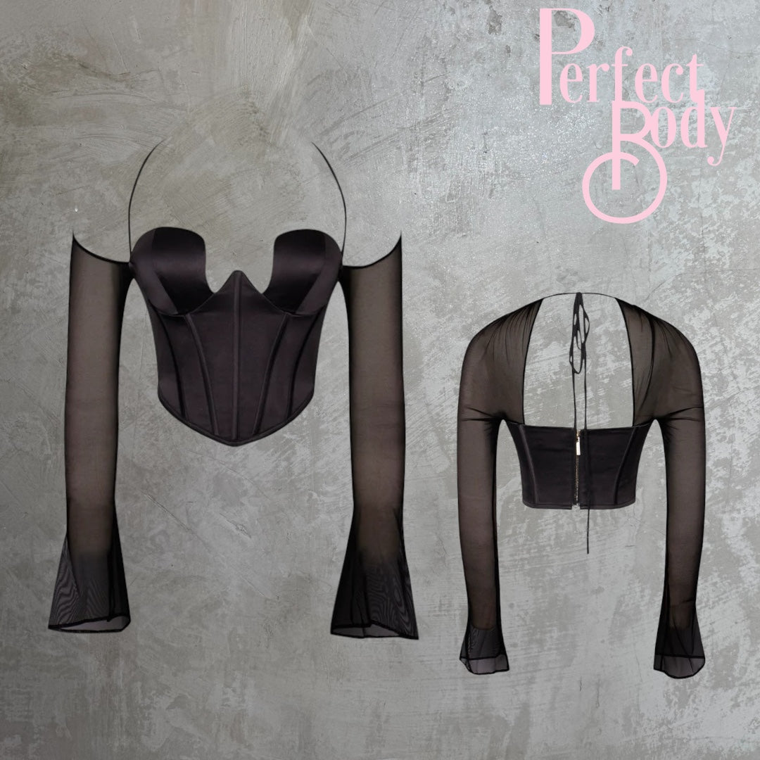 Black Satin Corset Top