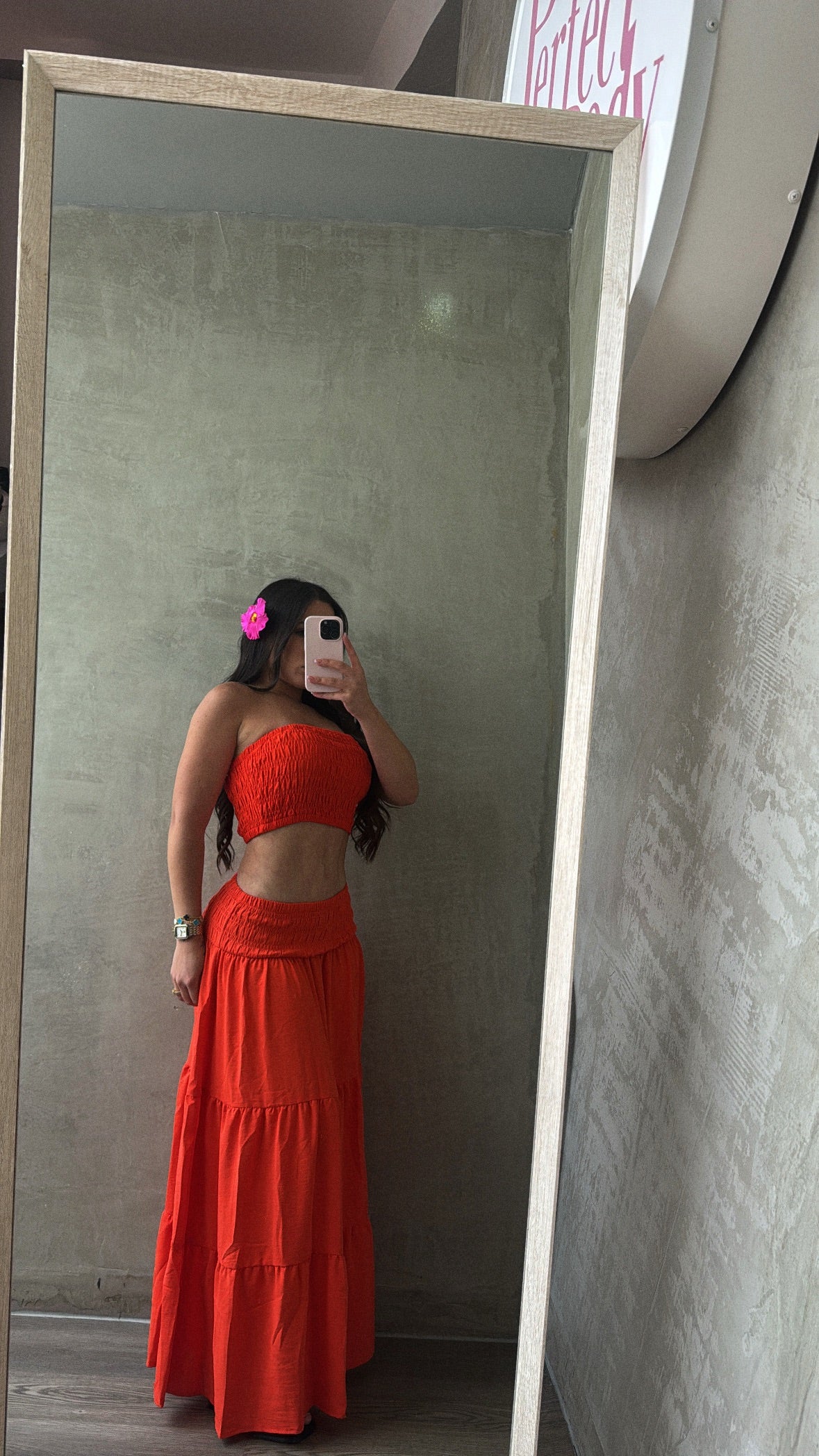 Coral Red Maxi Skirt Set