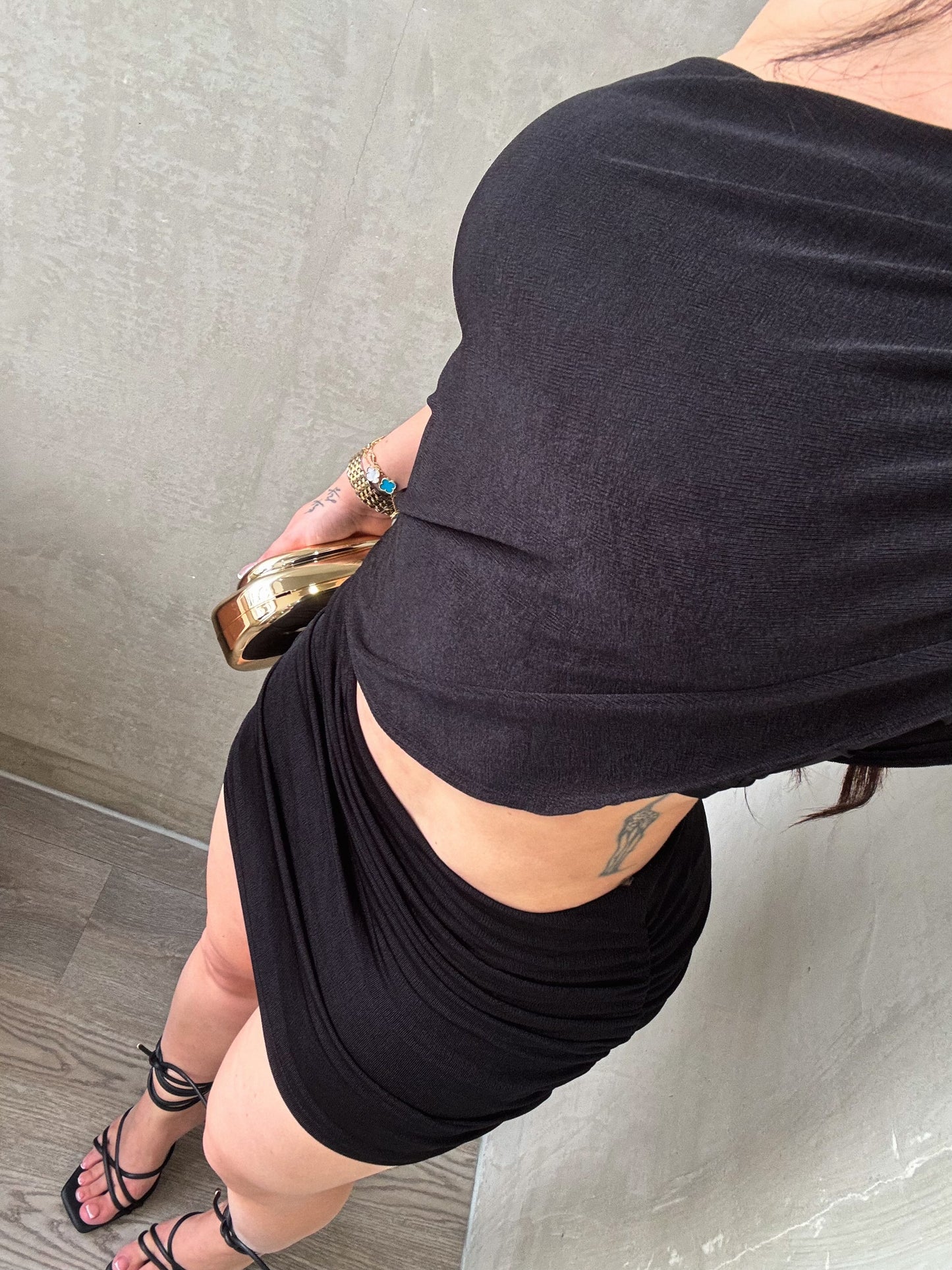Black Asymmetrical One Shoulder Dress