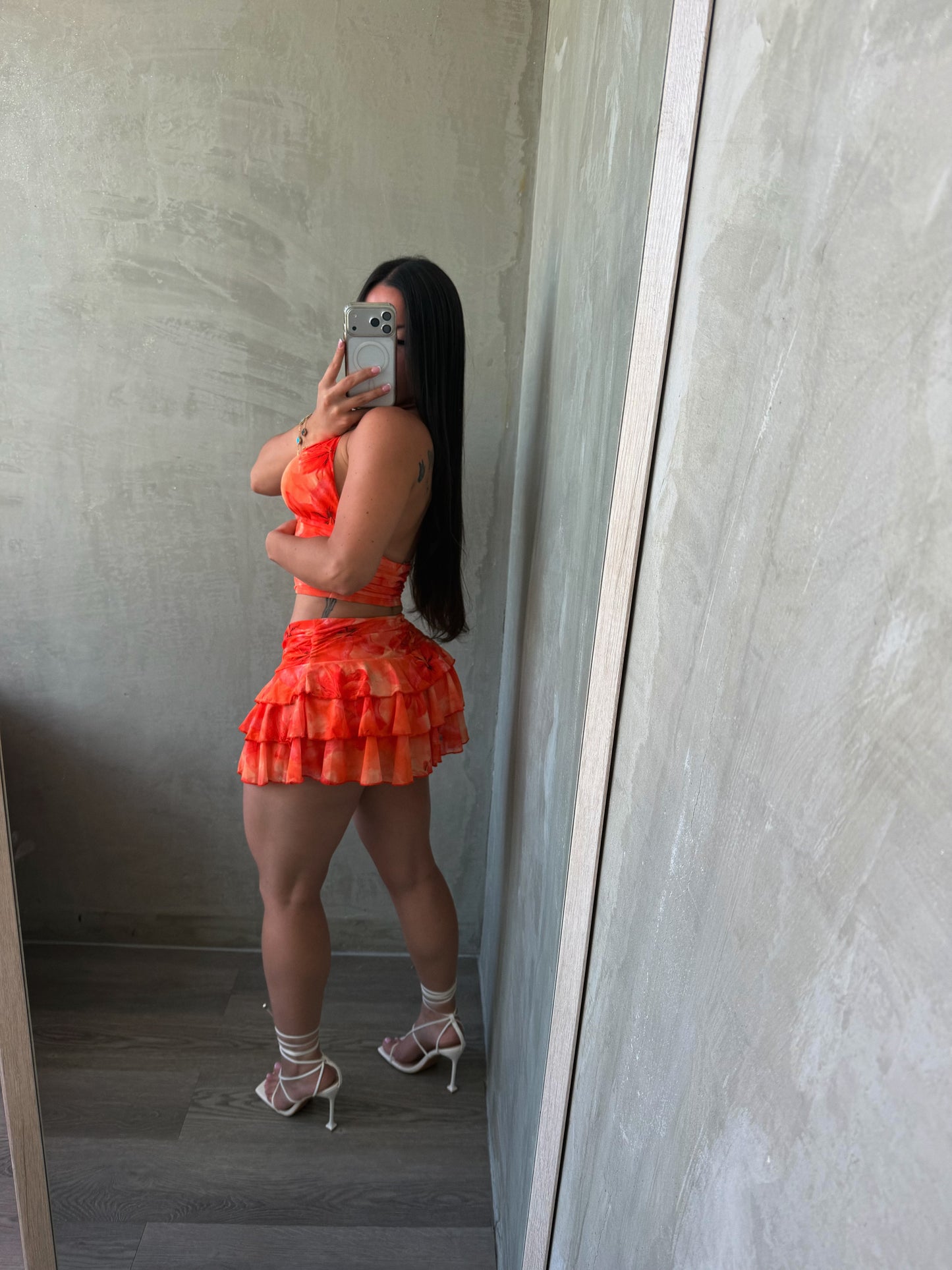 Floral Orange Skirt Set