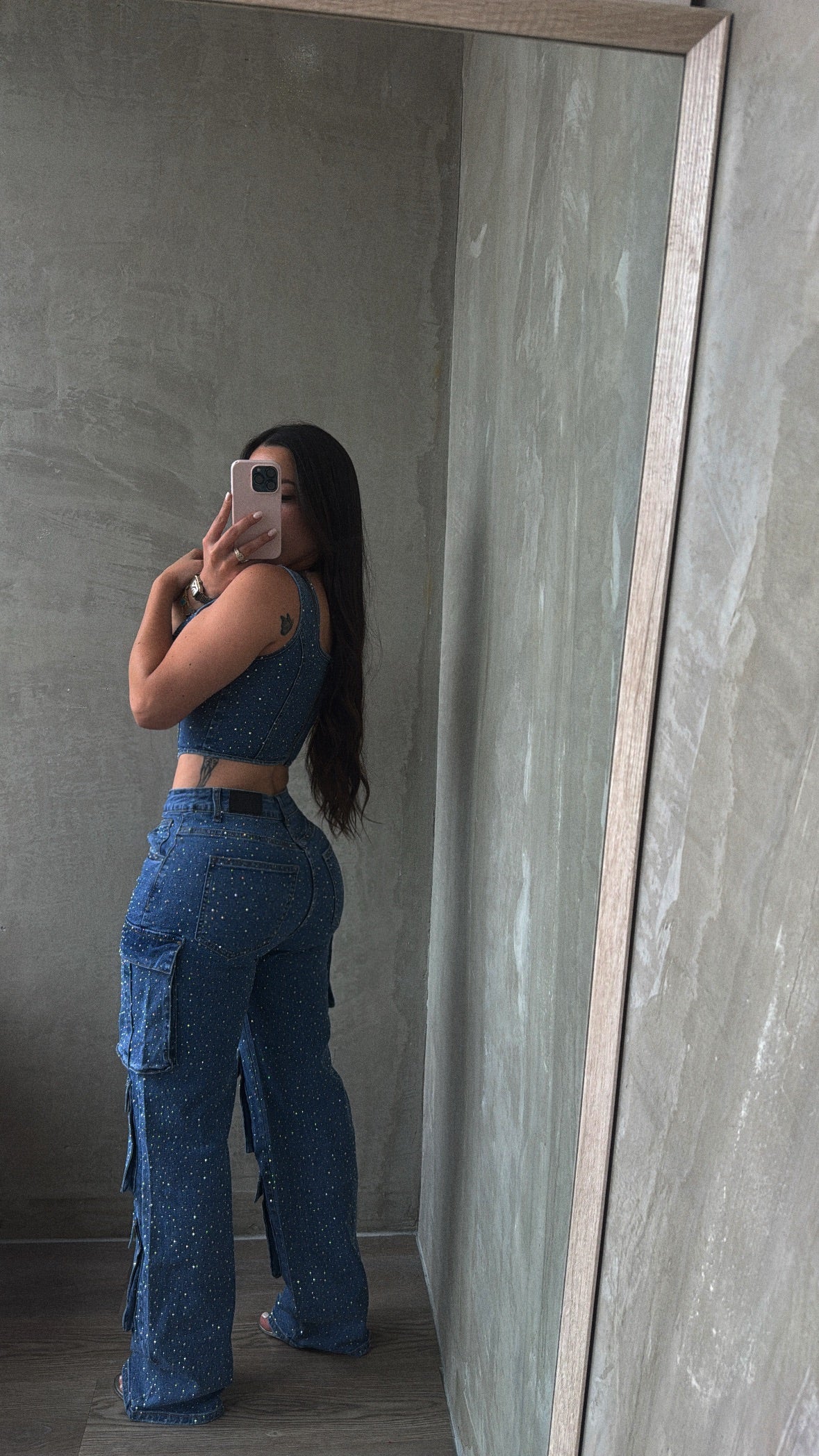 Rhinestones Denim Corset & Cargo Set