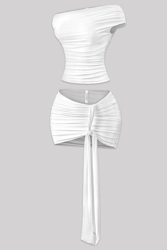 Off White Asymmetrical Skirt Set