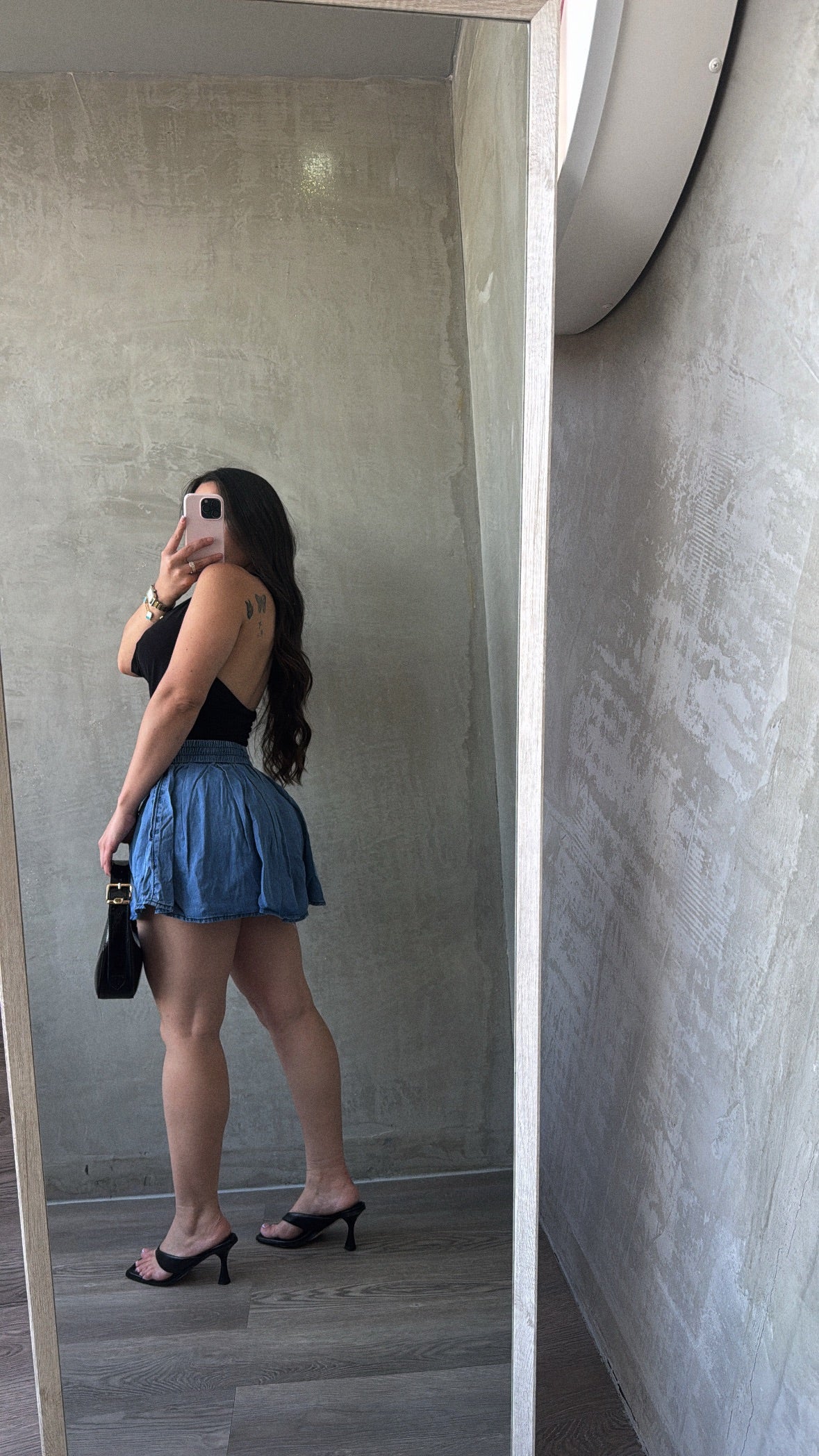 Denim Pleated Skirt