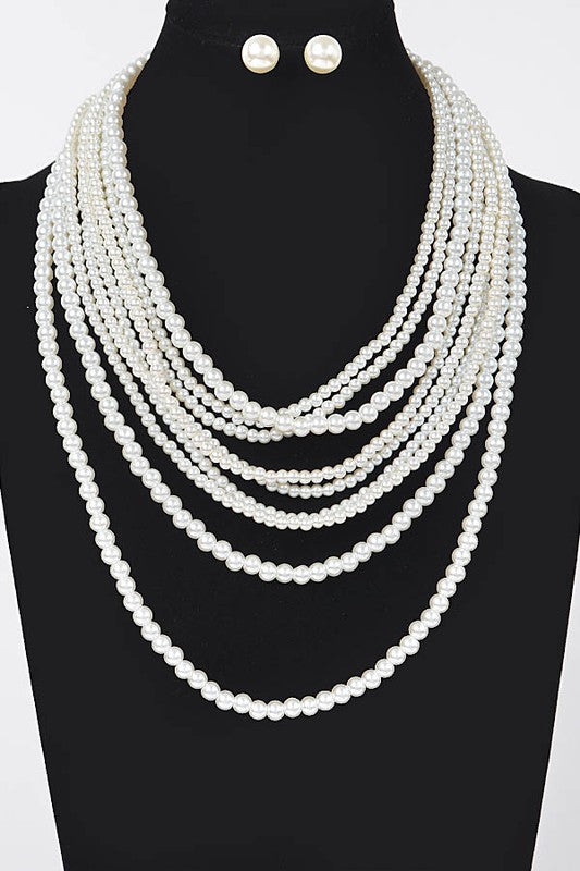 Multi Pearls Necklace With Earrings