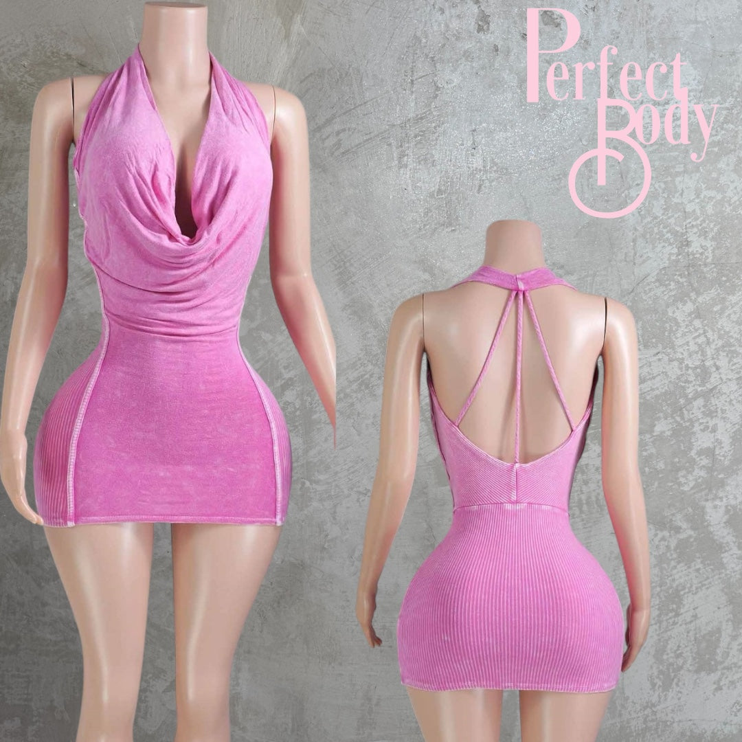 Pink Halter Mineral Wash Dress