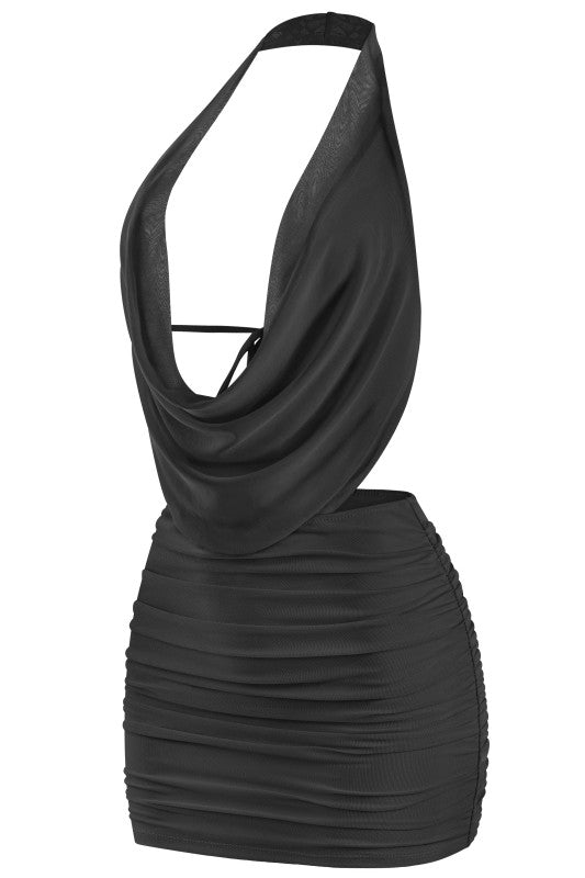Black Mesh Halter Dress
