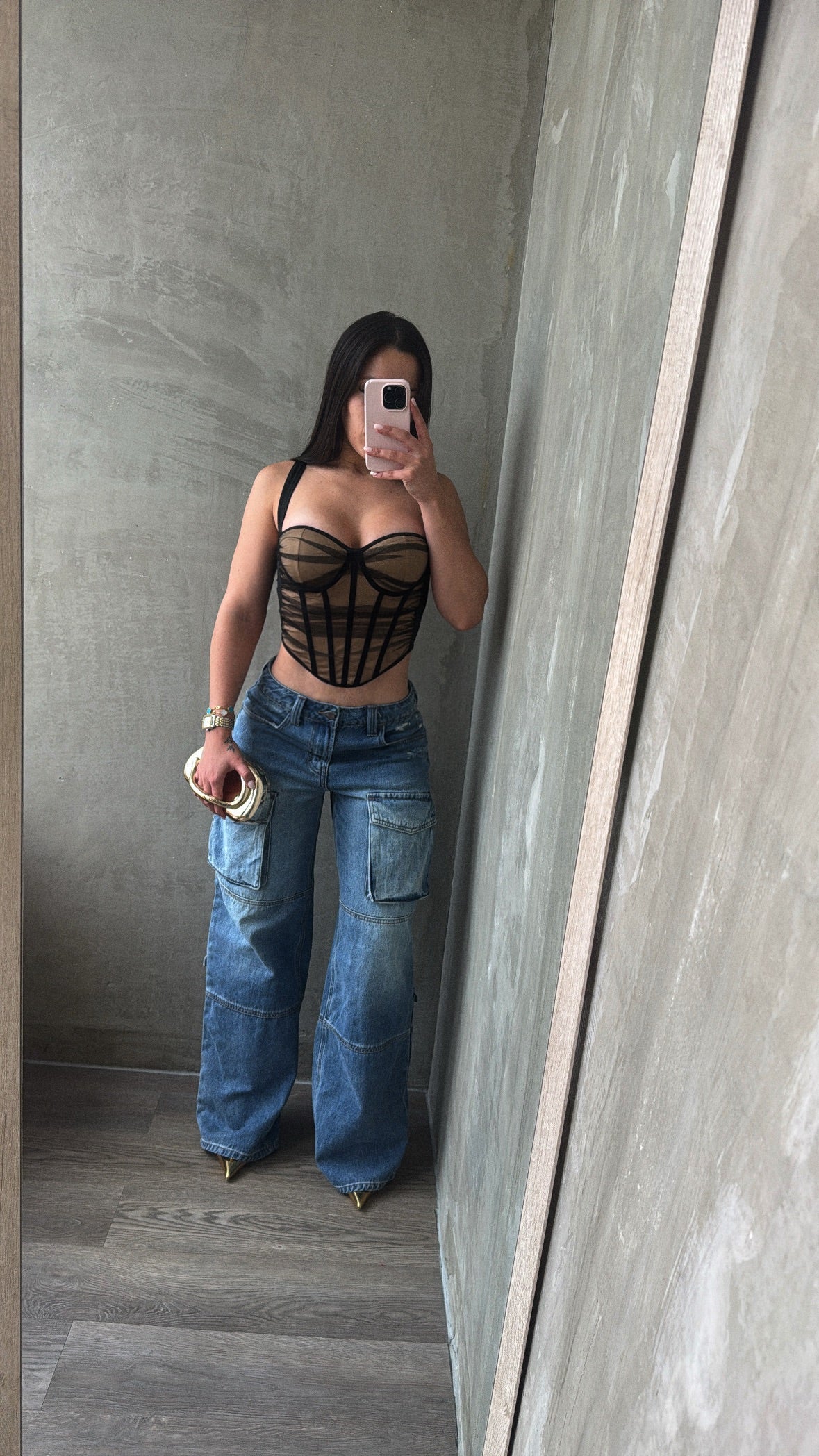 Black & Nude Mesh Corset