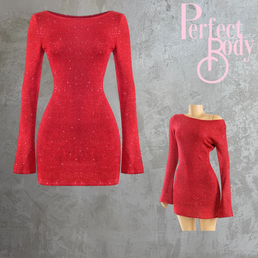 Red Sequin Sweater Dress