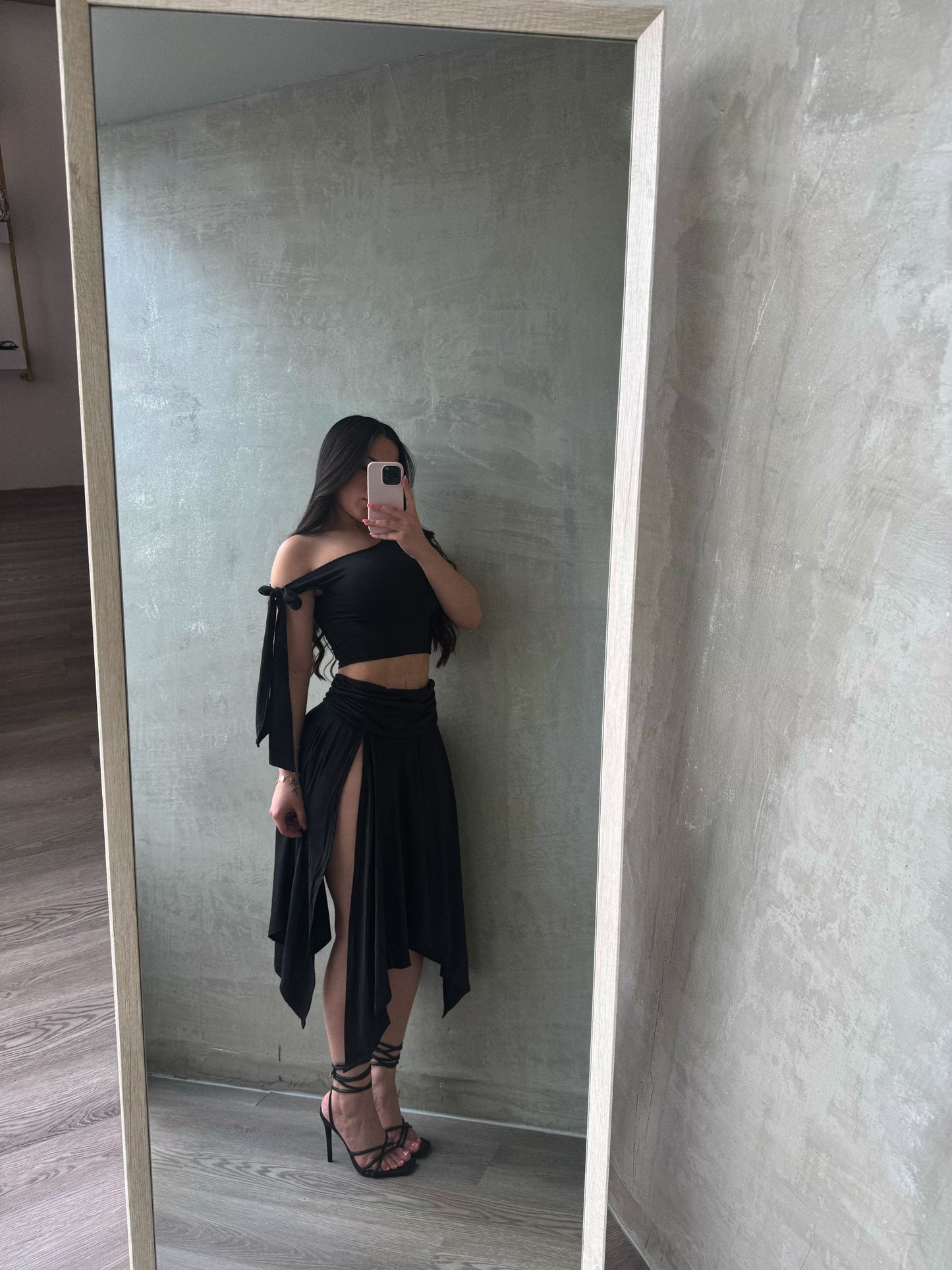 Black Asymmetrical Skirt & Top Set