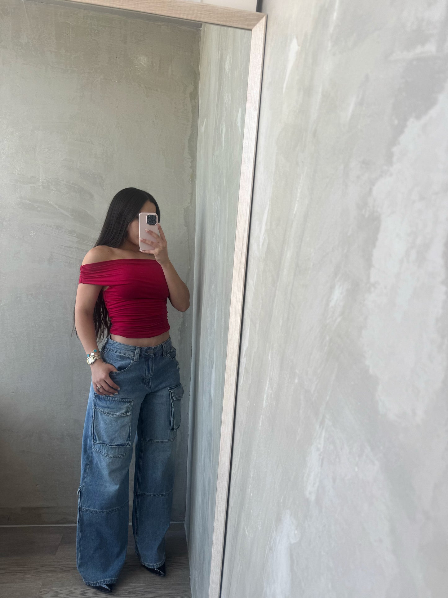 Dark Red Asymmetrical Top