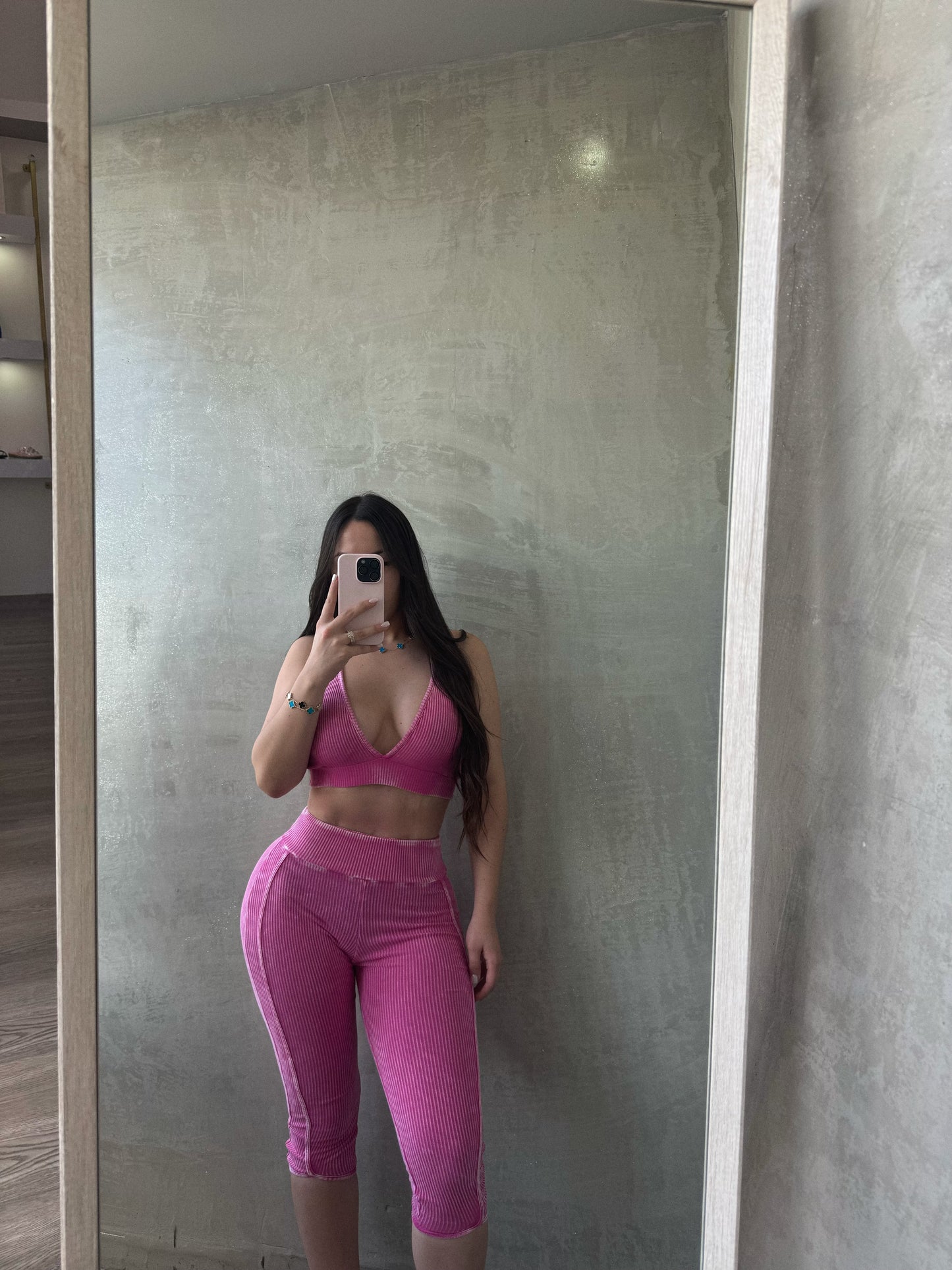 Pink Mineral Wash Capri Set