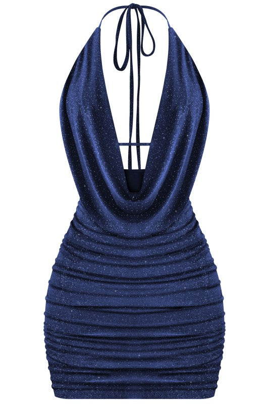 Navy Glitter Halter Dress