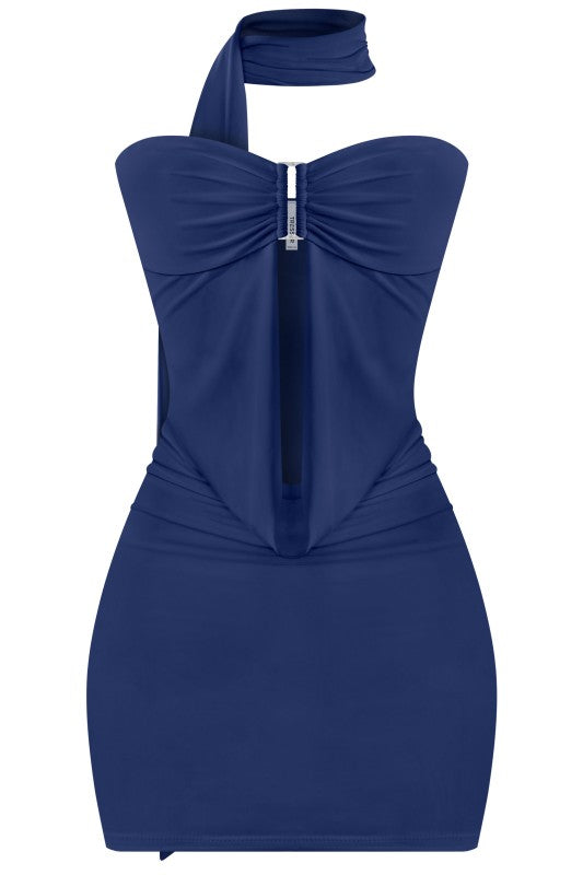 Navy Halter Strapless Dress