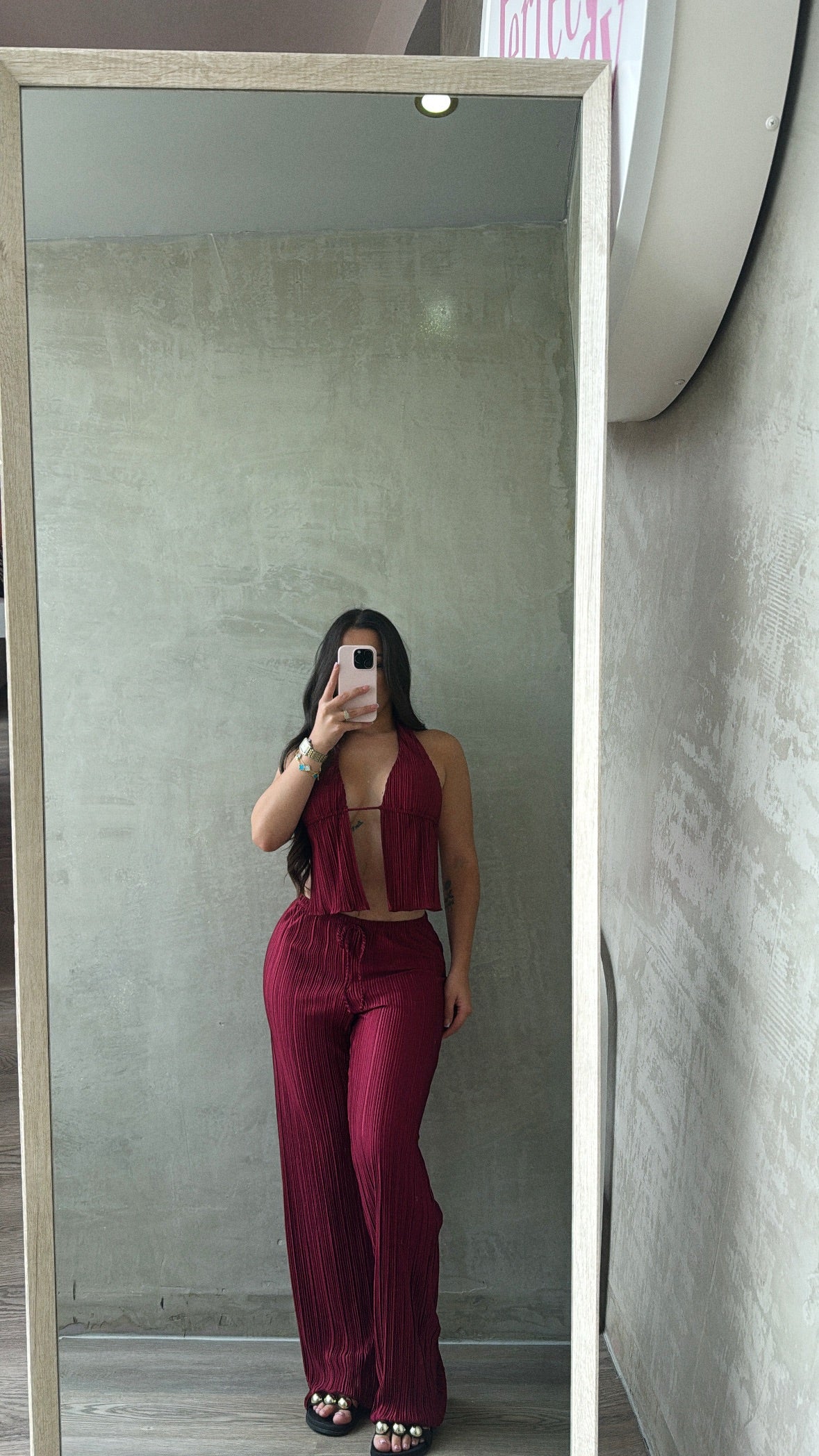 Burgundy Halter Top & Pants Set