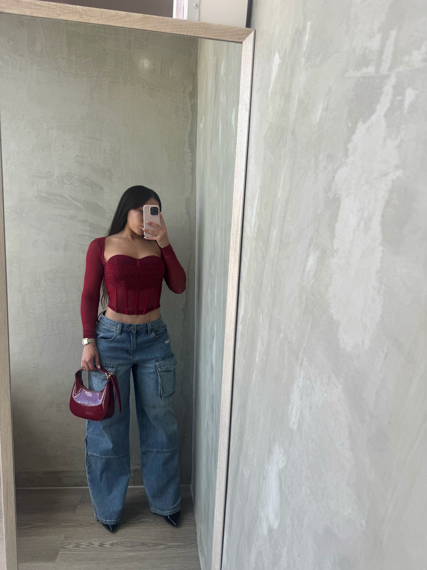 Burgundy Mesh Bustier Top