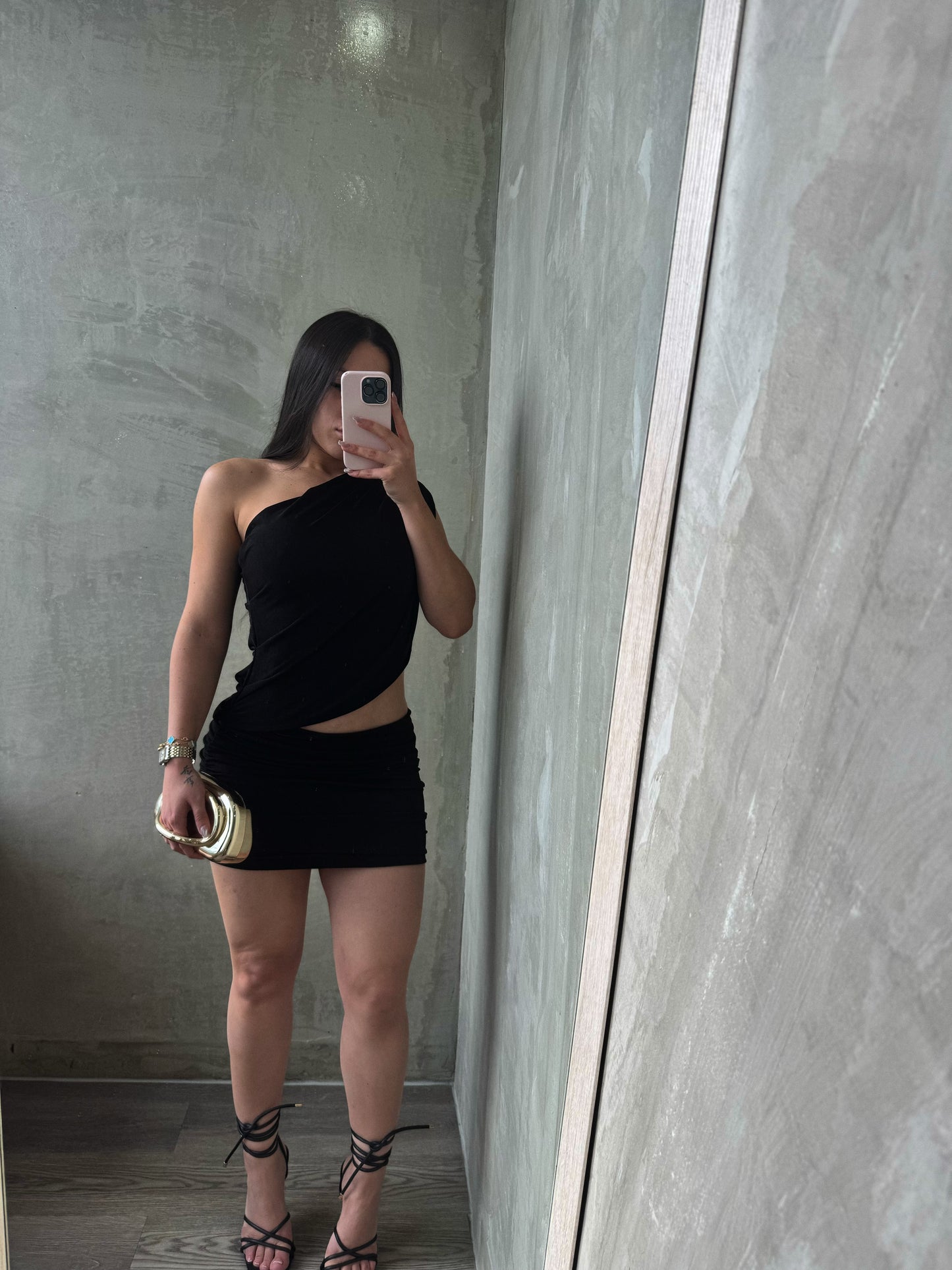 Black Asymmetrical One Shoulder Dress