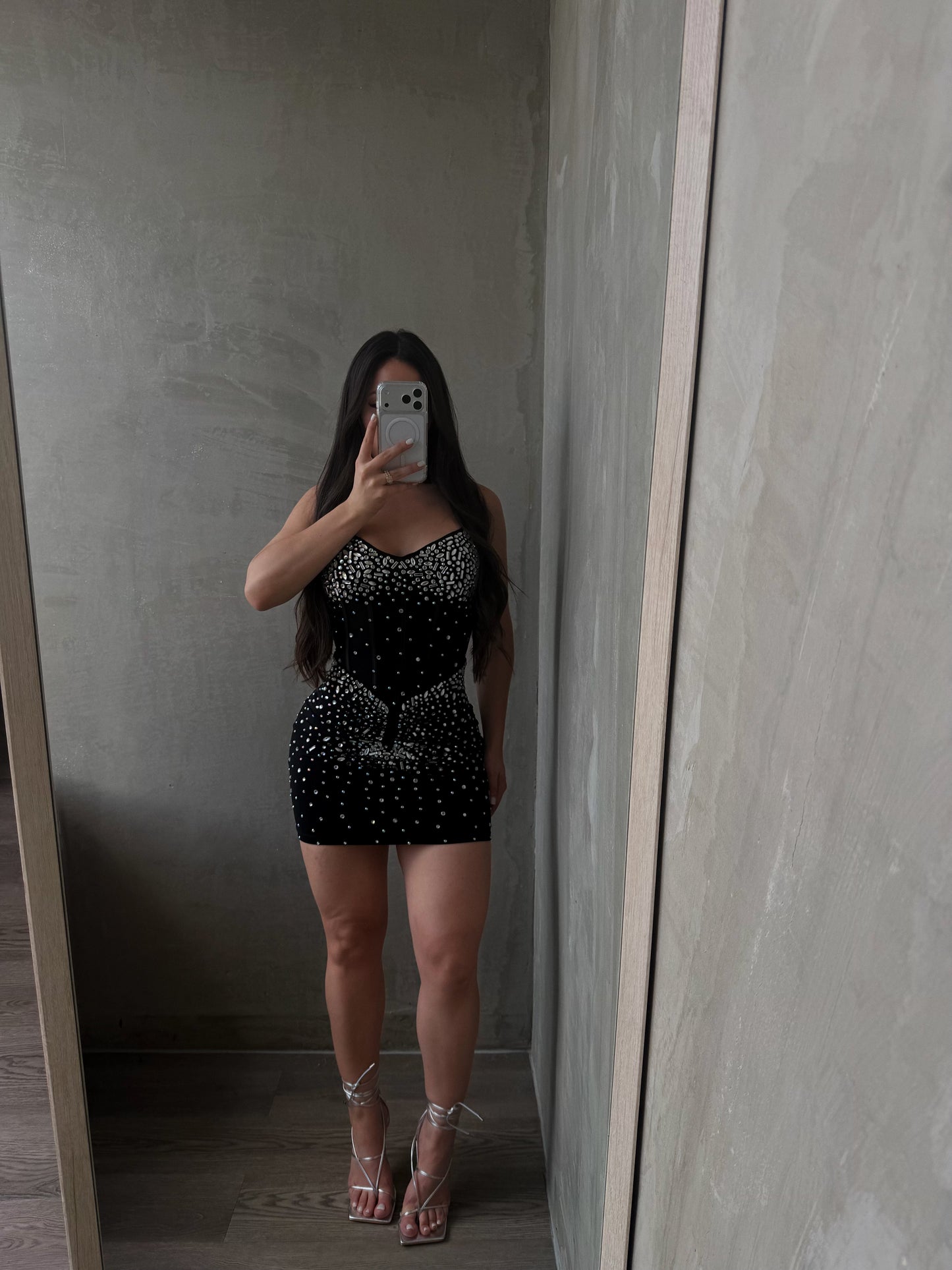 Black Rhinestones Corset Dress