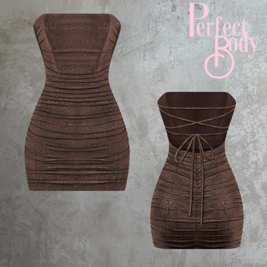 Brown Glitter Strapless Dress