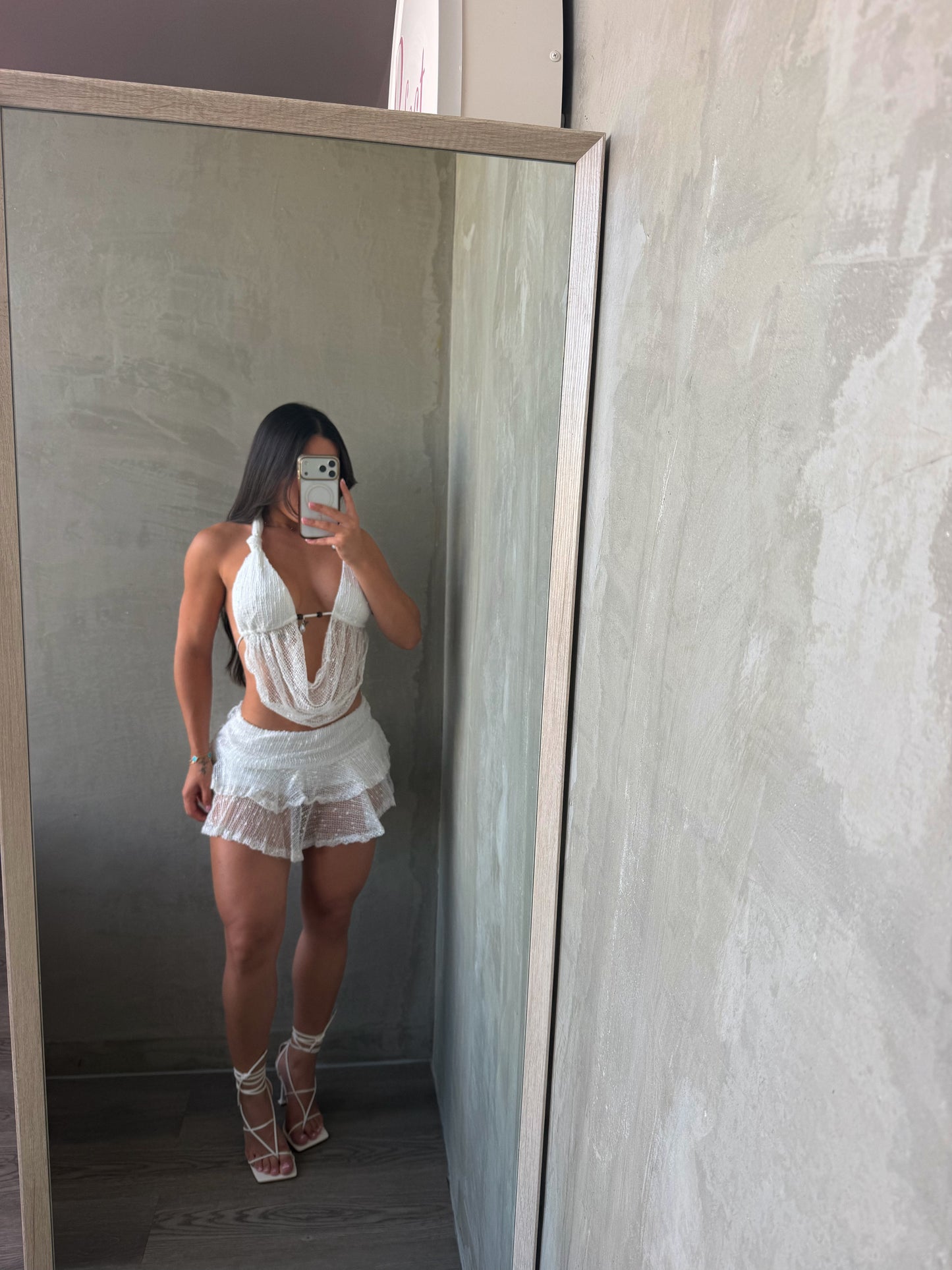 Off White Halter Top & Skirt Set
