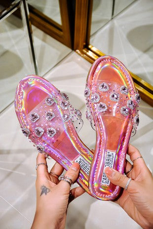 Holographic Pink Heart Diamond Sandals