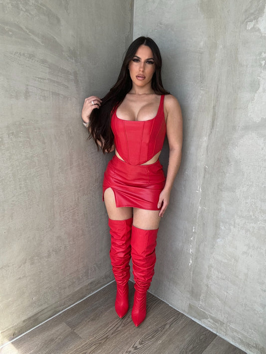 Red Leather Corset Top